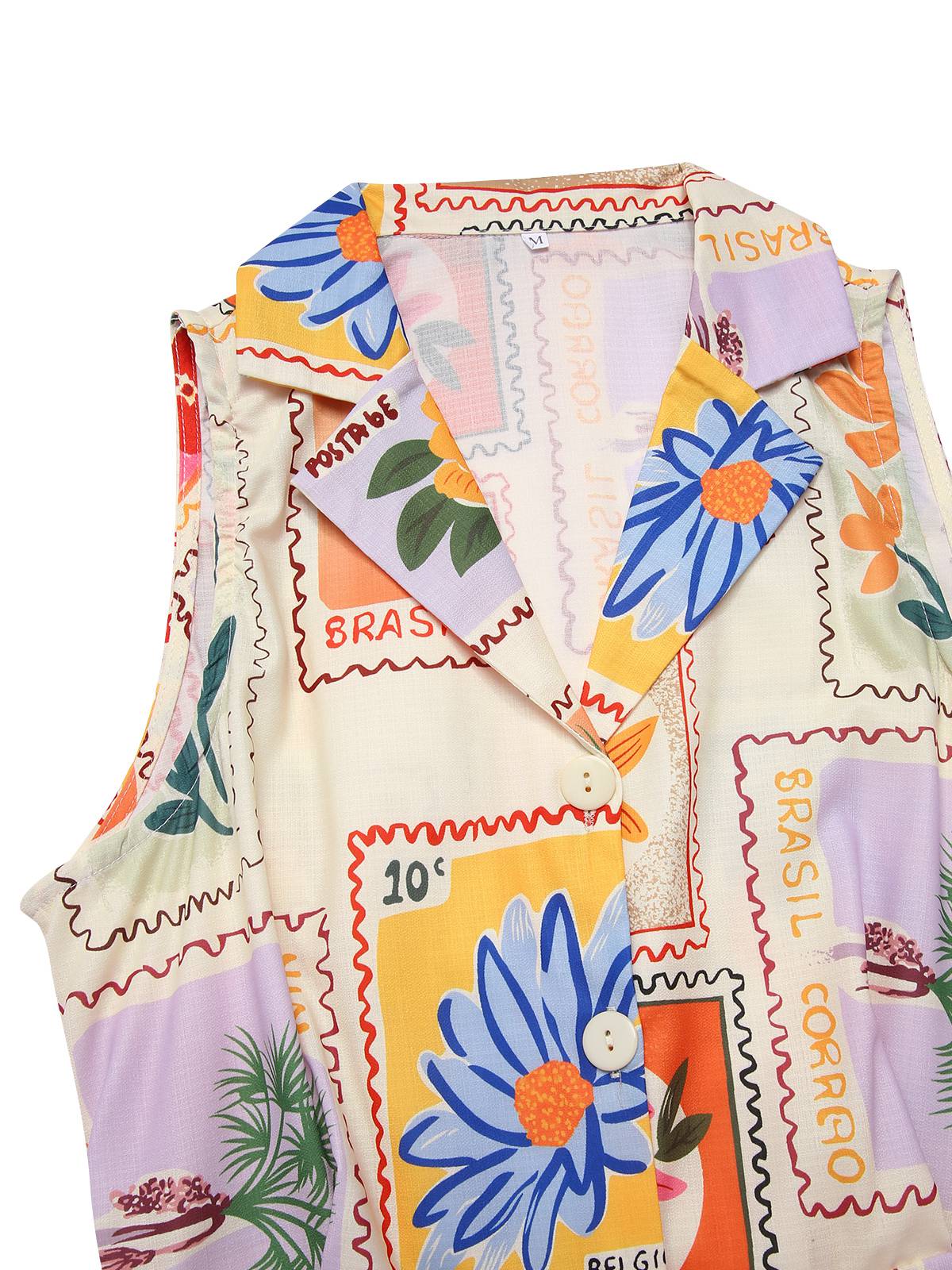 Multicolor 1960er Kerbkragen Blumen Stempel Kleid - Image 3