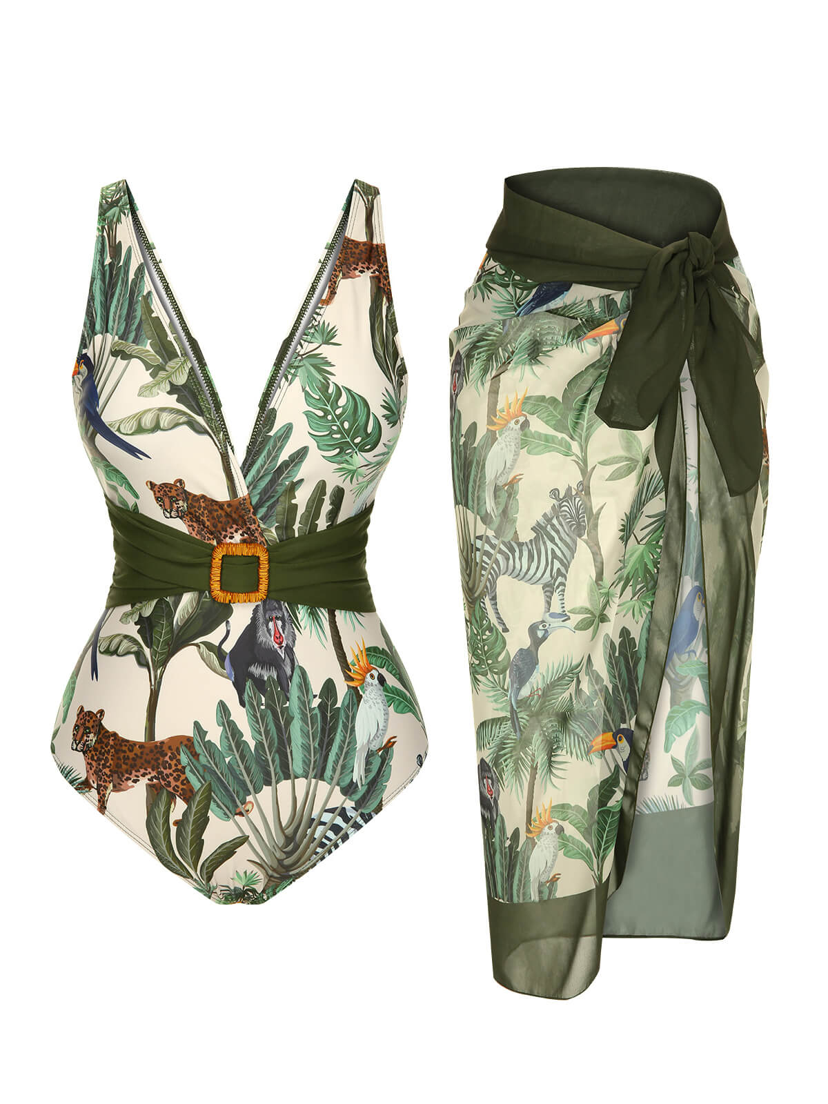 Multicolor 1960er Palm Leaf Badeanzug & Cover-Up - Image 4