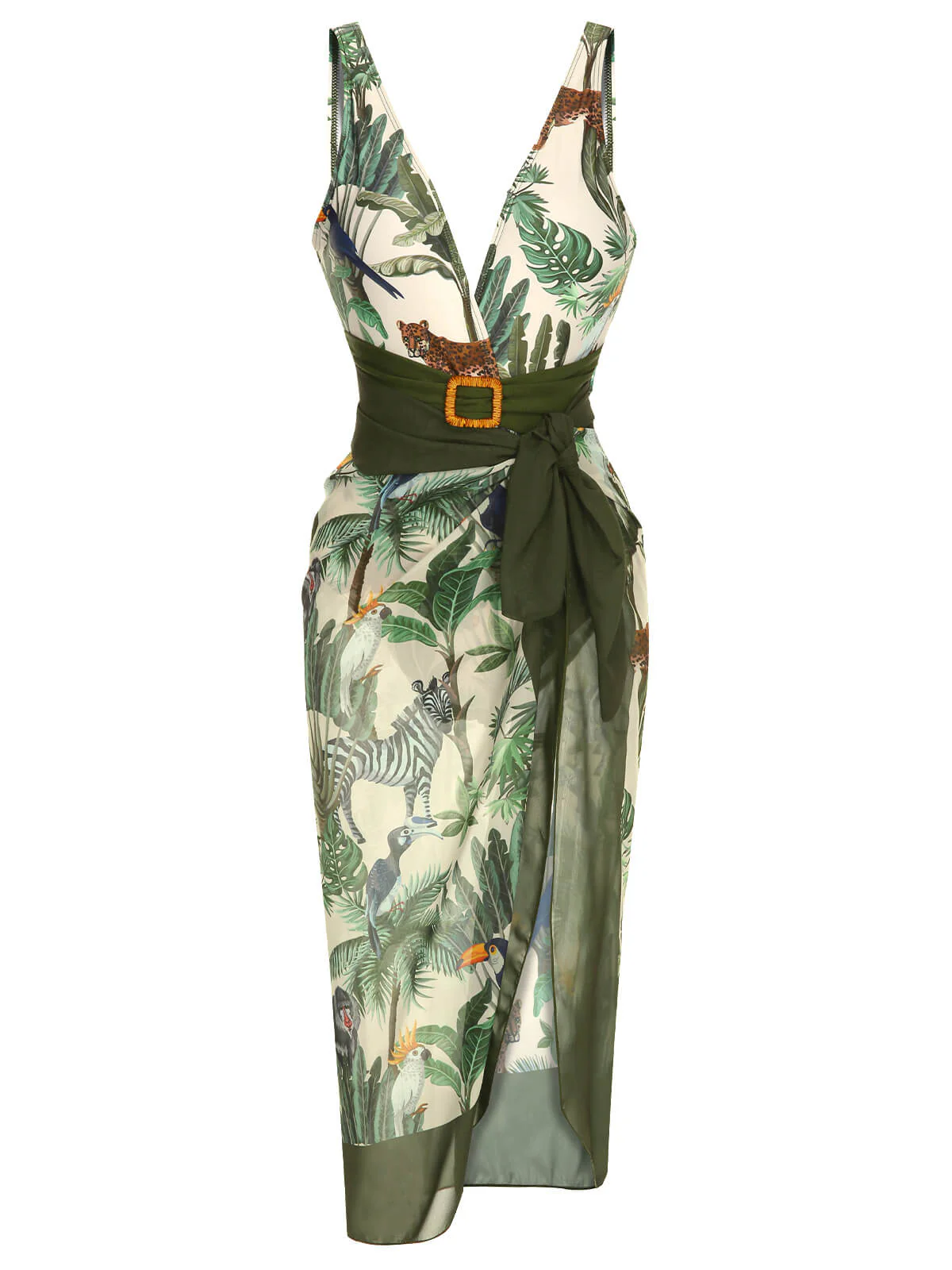 Multicolor 1960er Palm Leaf Badeanzug & Cover-Up - Image 5