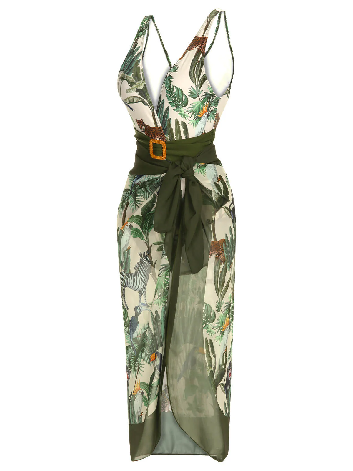 Multicolor 1960er Palm Leaf Badeanzug & Cover-Up - Image 6
