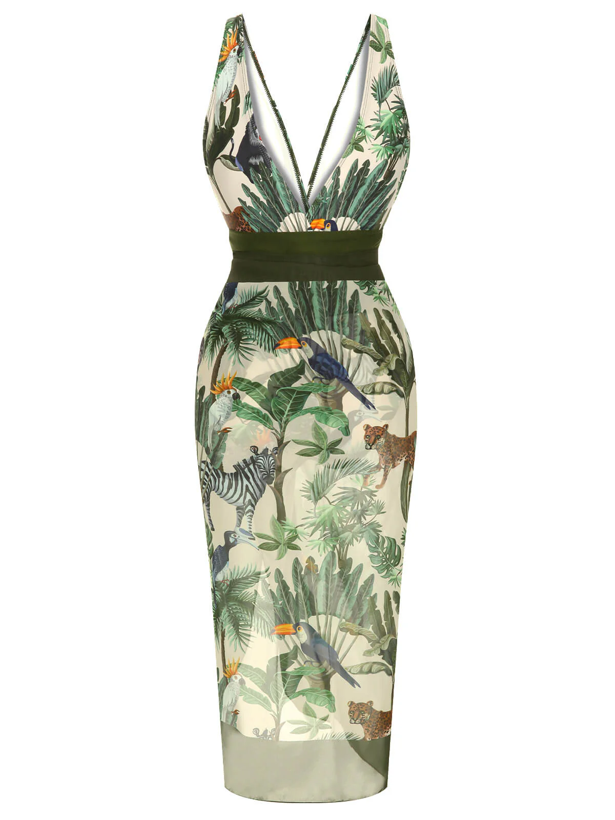 Multicolor 1960er Palm Leaf Badeanzug & Cover-Up - Image 7