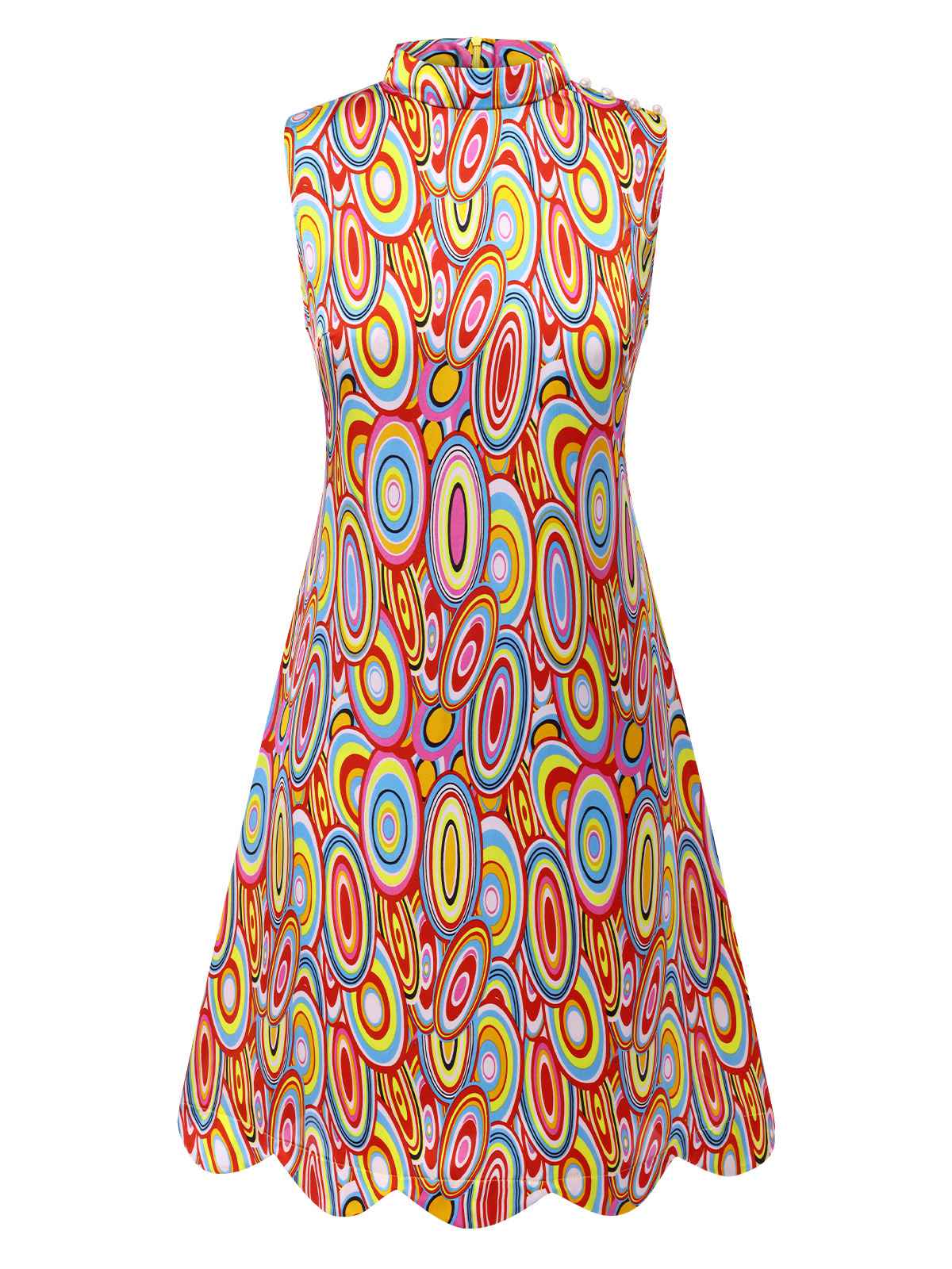 Multicolor 1960er Perle Tasten Ärmellos Kleid - Image 2