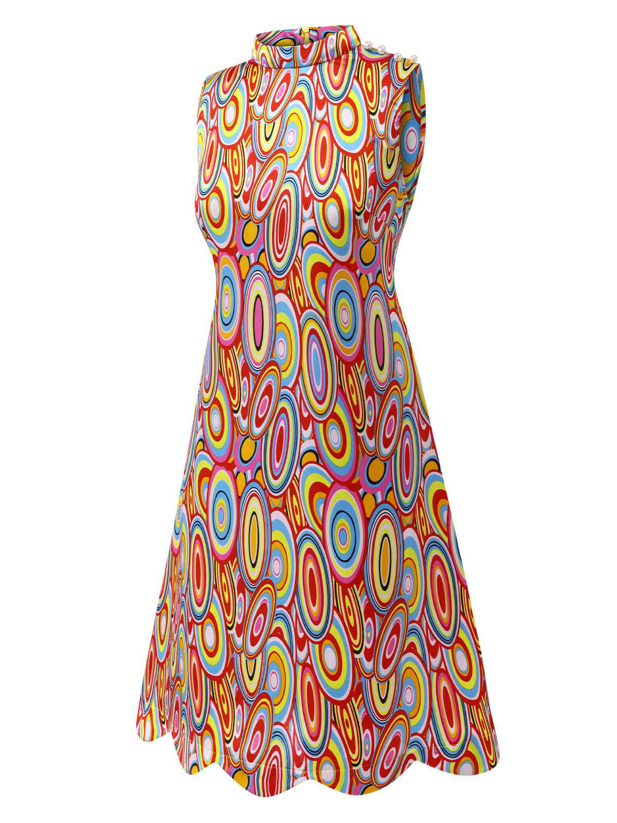 Multicolor 1960er Perle Tasten Ärmellos Kleid - Image 3