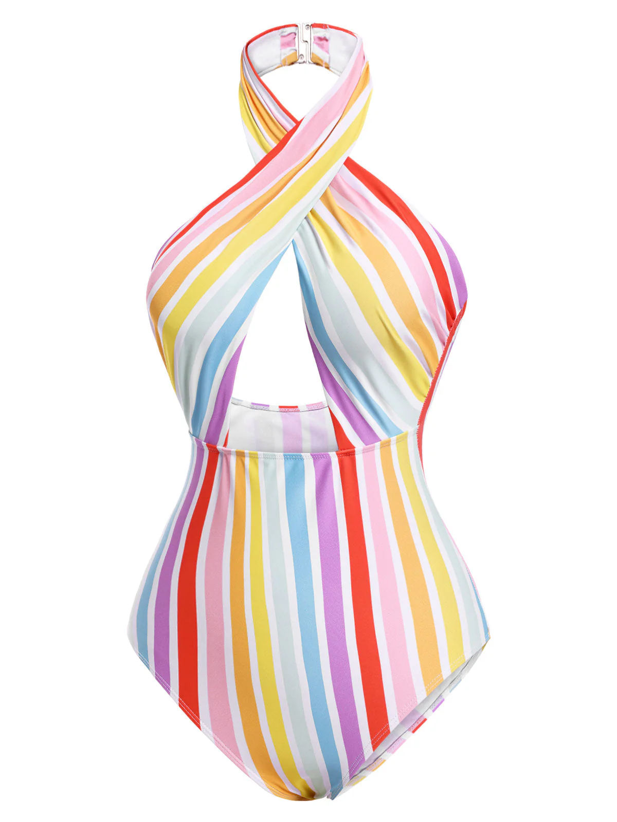 Multicolor 1960er Regenbogen Streifen Halter Badeanzug - Image 3