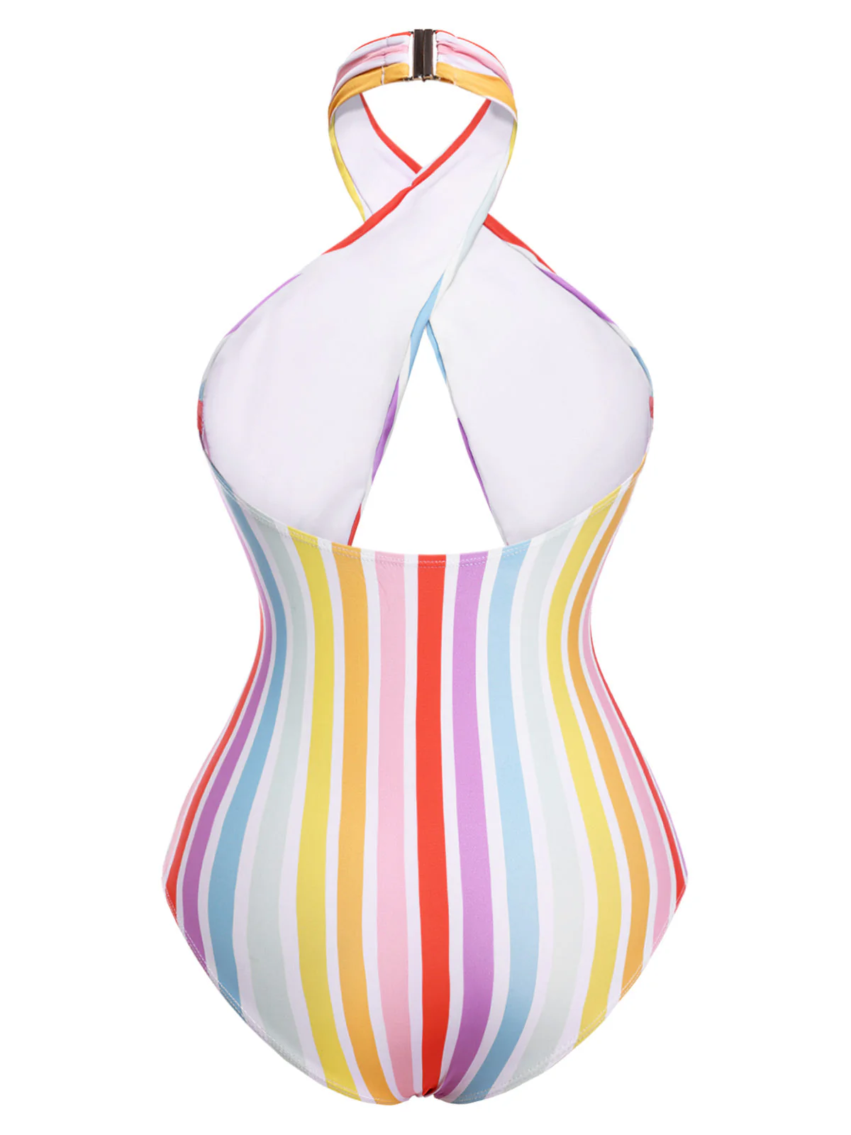 Multicolor 1960er Regenbogen Streifen Halter Badeanzug - Image 4