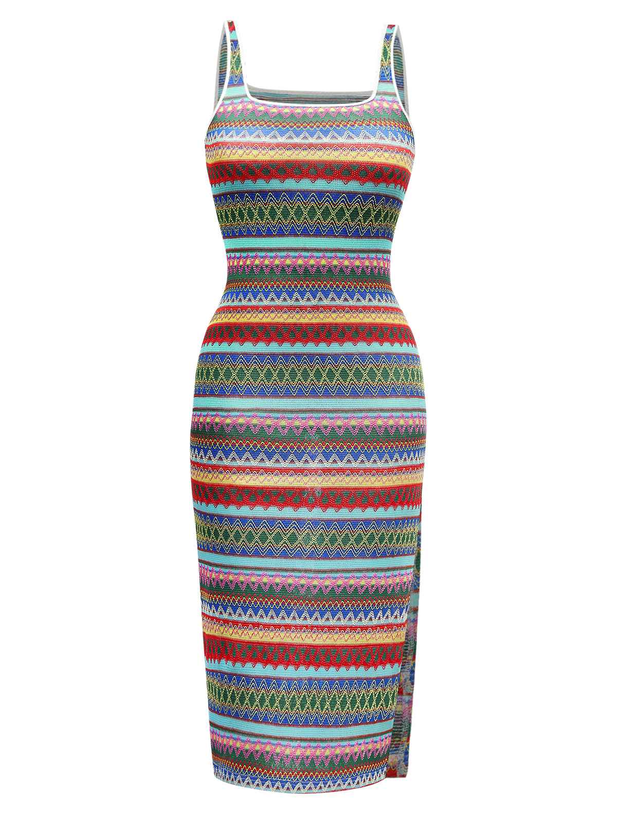Multicolor 1960er Spaghetti Träger Seitenschlitz Bleistift Kleid