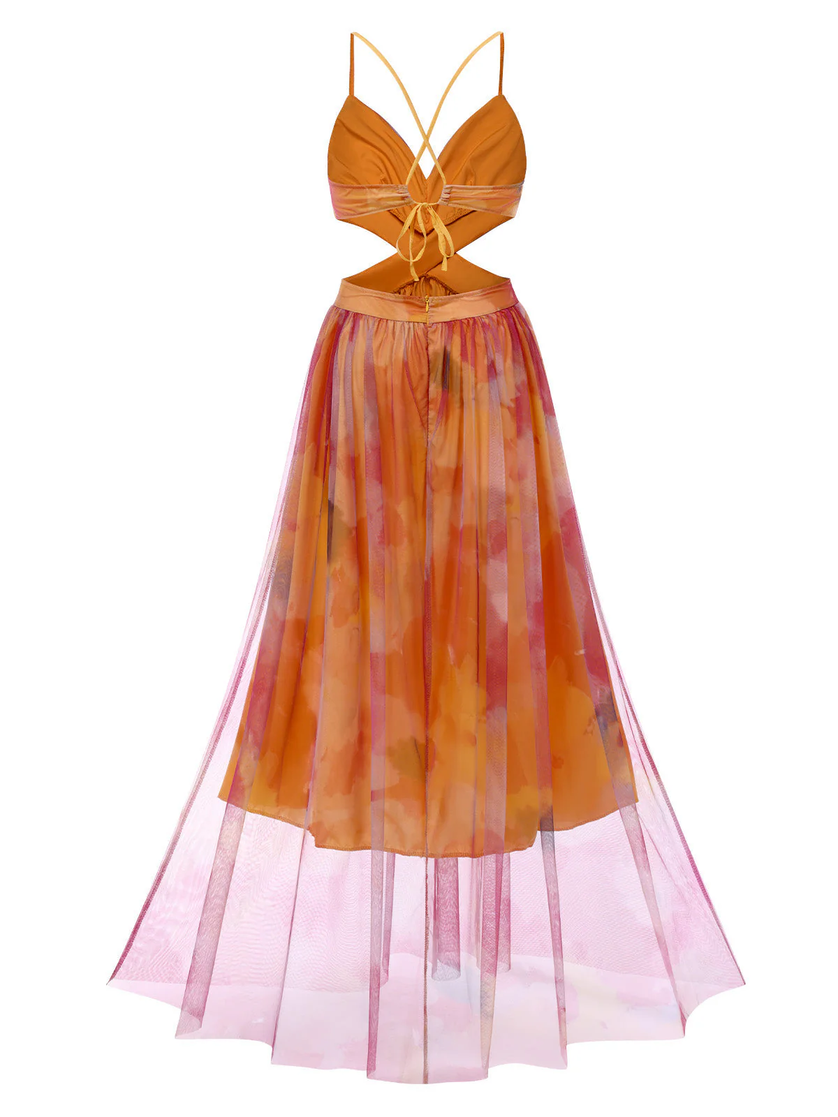 Multicolor 1970er Bohemien Zurück-Binden Blumen Netz Kleid - Image 2