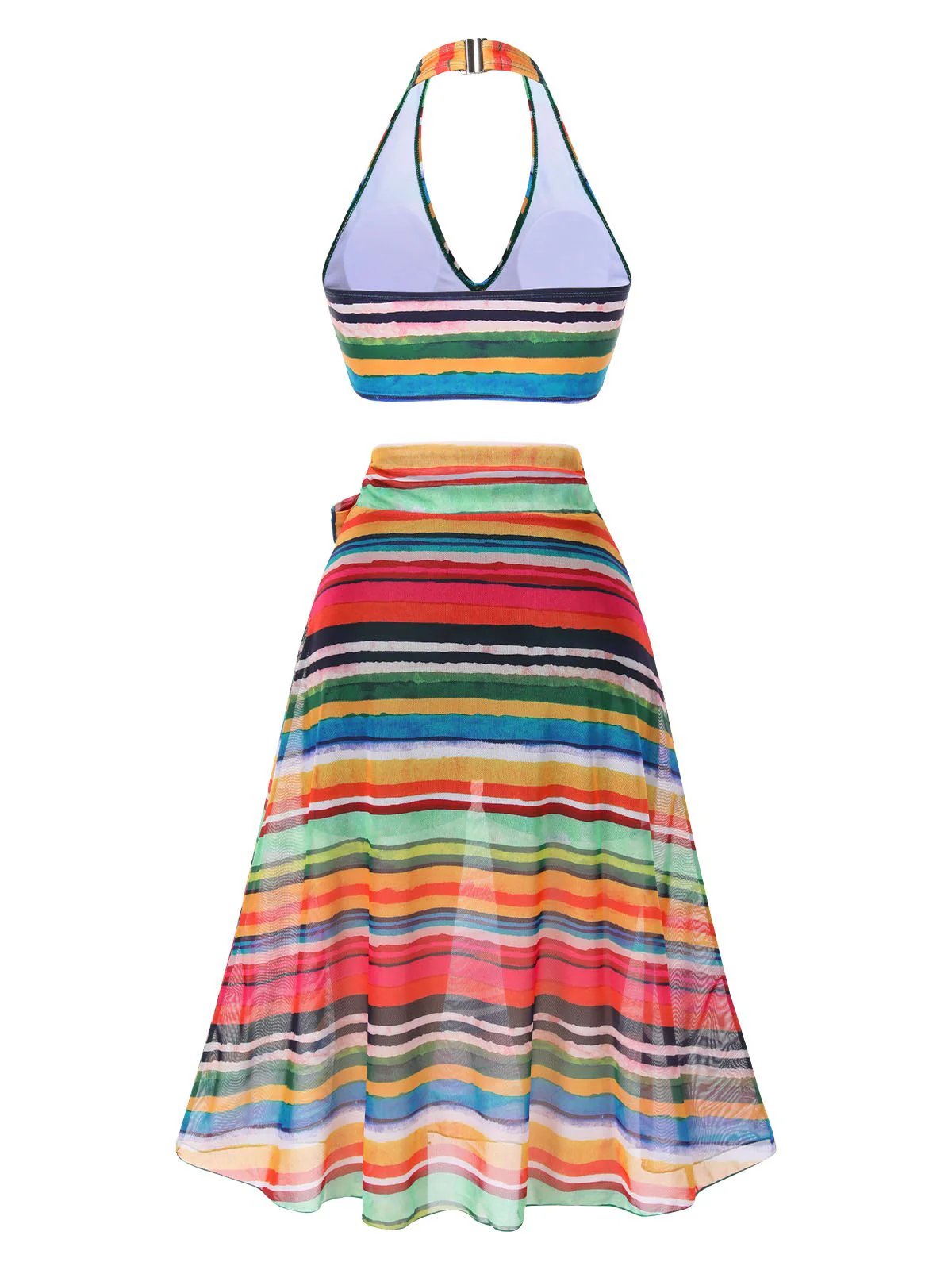Multicolor 1970er Boho Streifen Badeanzug & Cover-Up - Image 4