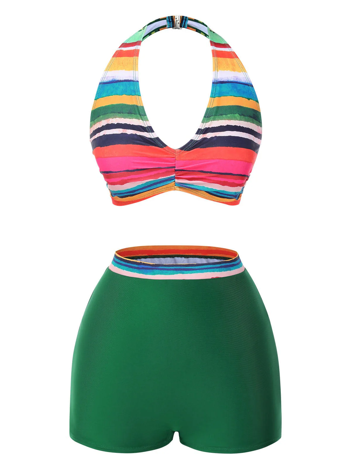 Multicolor 1970er Boho Streifen Badeanzug & Cover-Up - Image 5