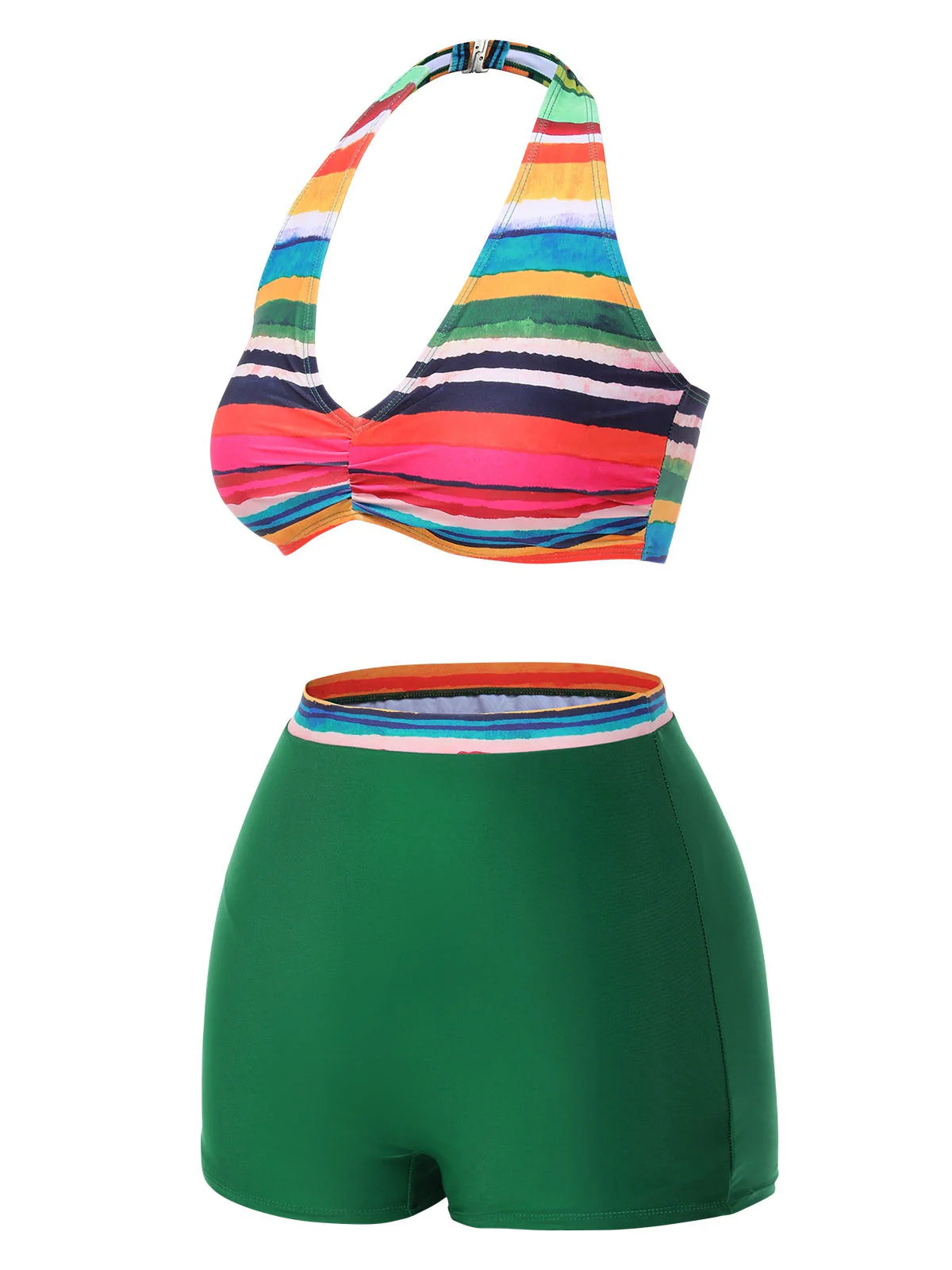 Multicolor 1970er Boho Streifen Badeanzug & Cover-Up - Image 6
