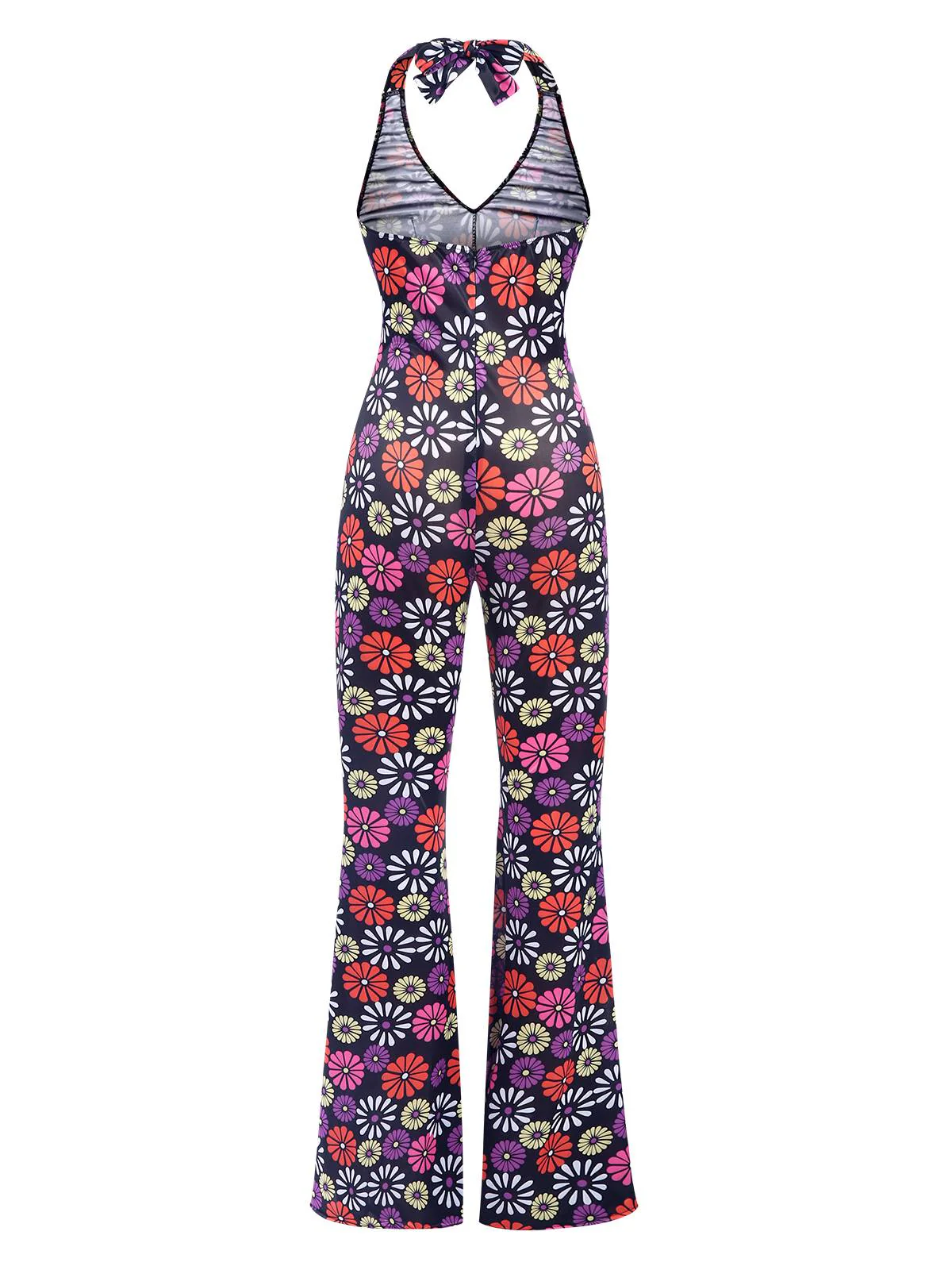 [Vorverkauf] Multicolor 1970er Hippie Blumen Halter Jumpsuit - Image 3