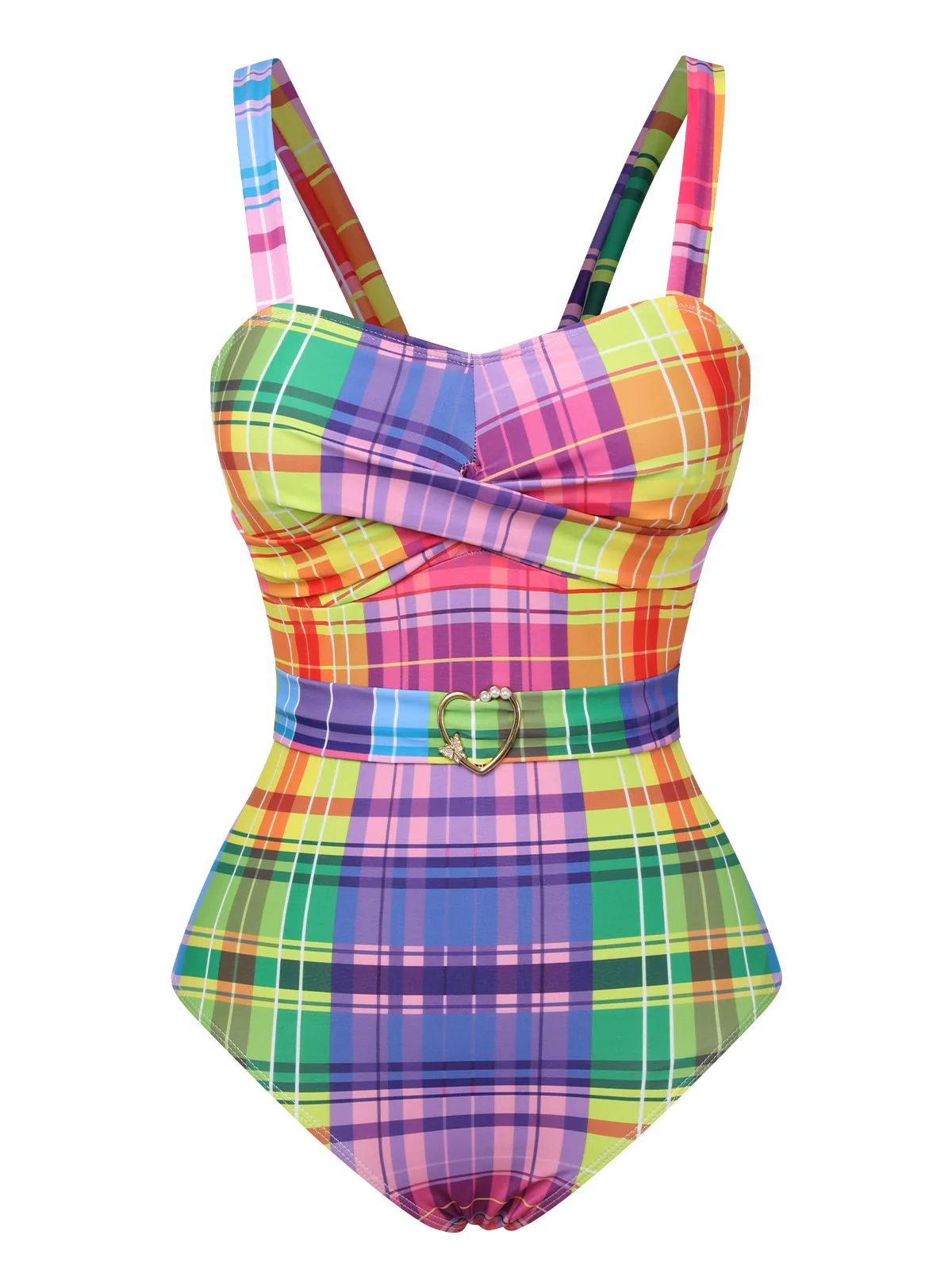 Multicolor 1970er Regenbogen Plaid Bogen Badeanzug - Image 2