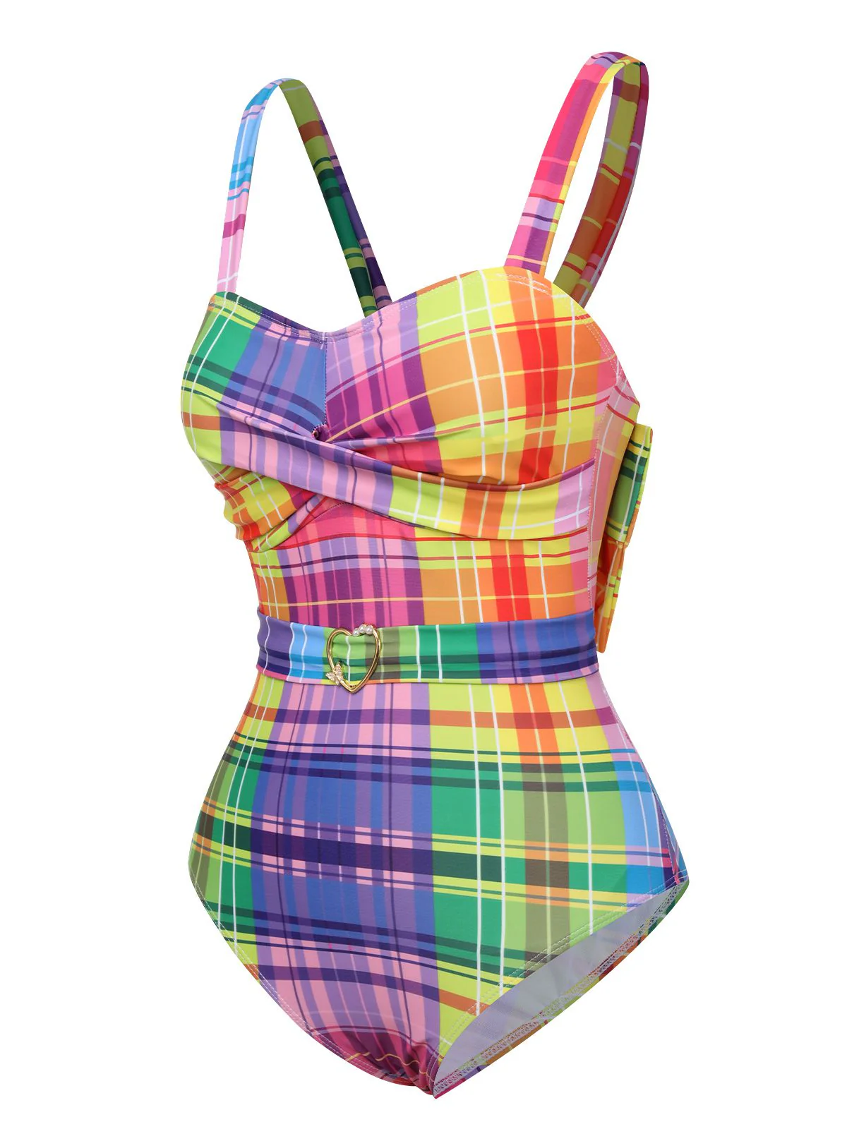 Multicolor 1970er Regenbogen Plaid Bogen Badeanzug - Image 3