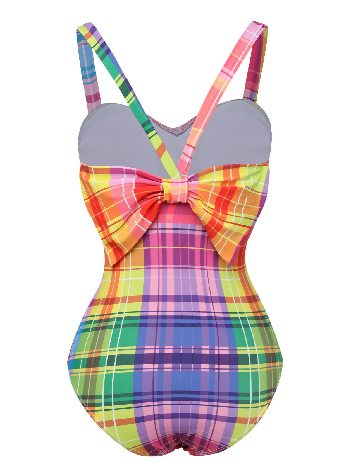 Multicolor 1970er Regenbogen Plaid Bogen Badeanzug - Image 4