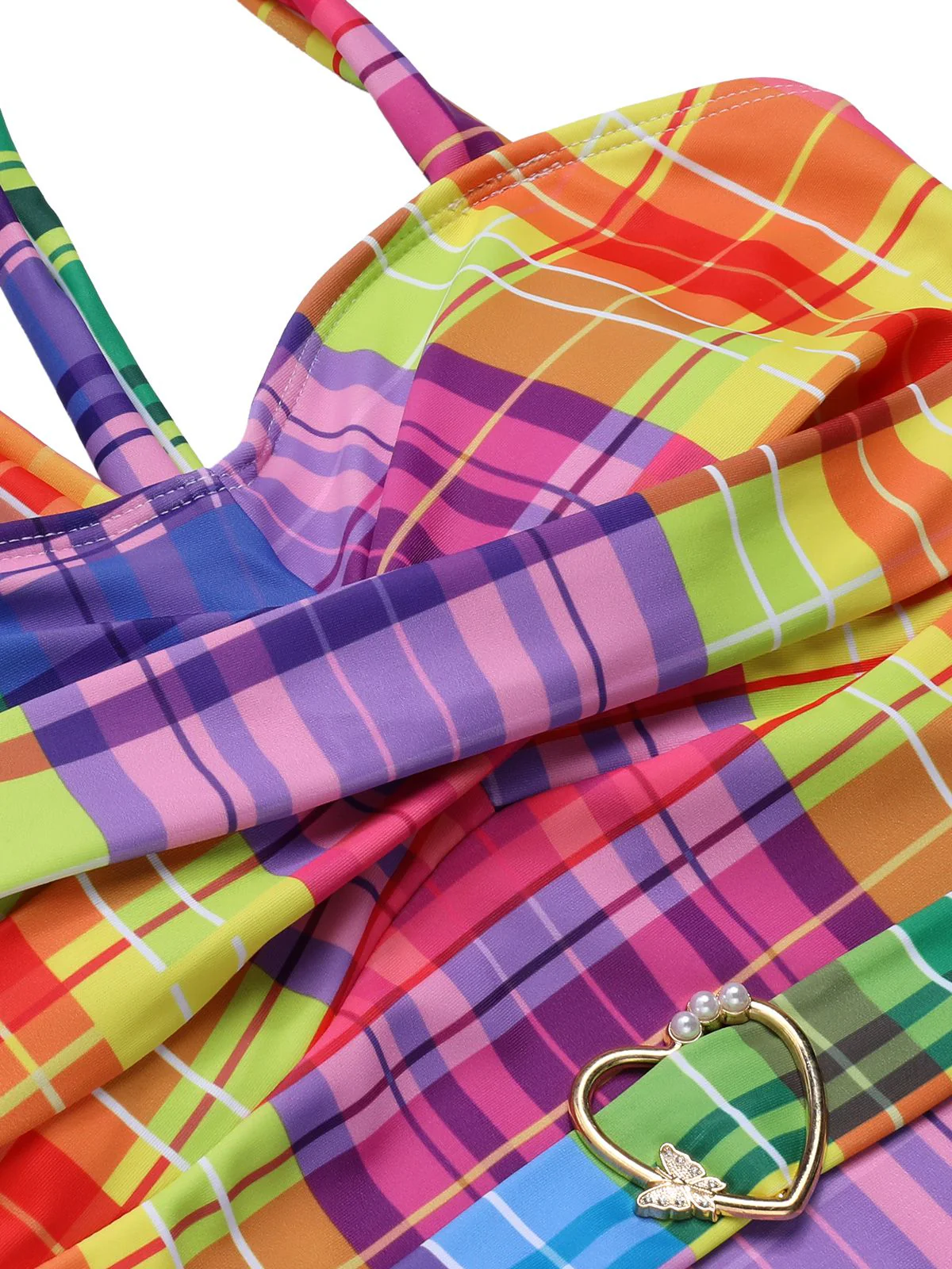 Multicolor 1970er Regenbogen Plaid Bogen Badeanzug - Image 5