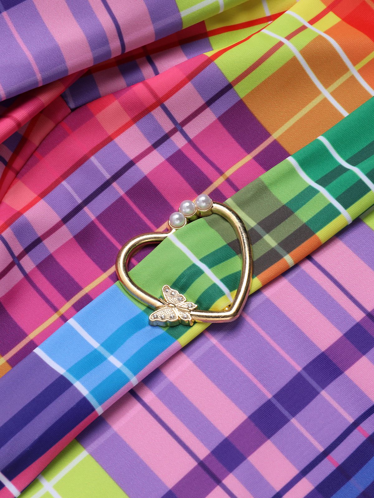 Multicolor 1970er Regenbogen Plaid Bogen Badeanzug - Image 6