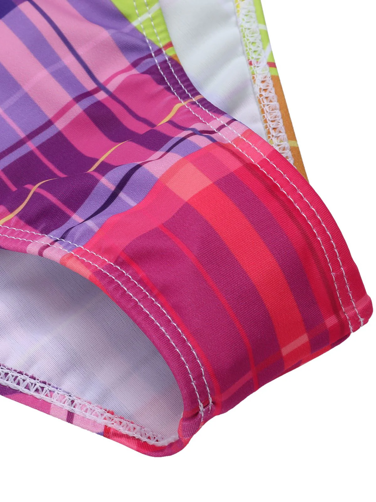 Multicolor 1970er Regenbogen Plaid Bogen Badeanzug - Image 7