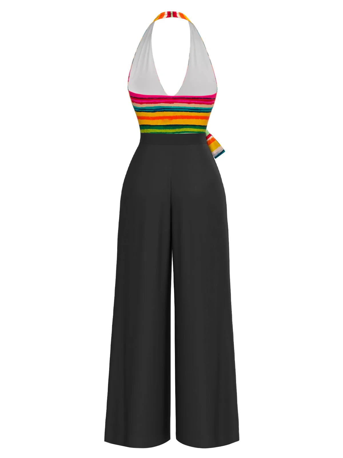 Multicolor 1970er Streifen Bogen Halter Jumpsuit - Image 4