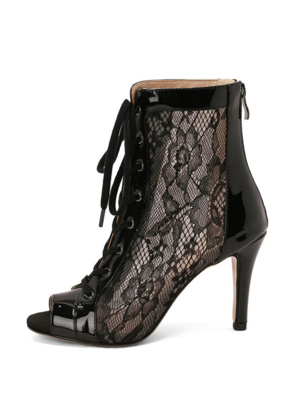 Netz Patchwork Peep Toe Hoher Absatz Sandalen - Image 13