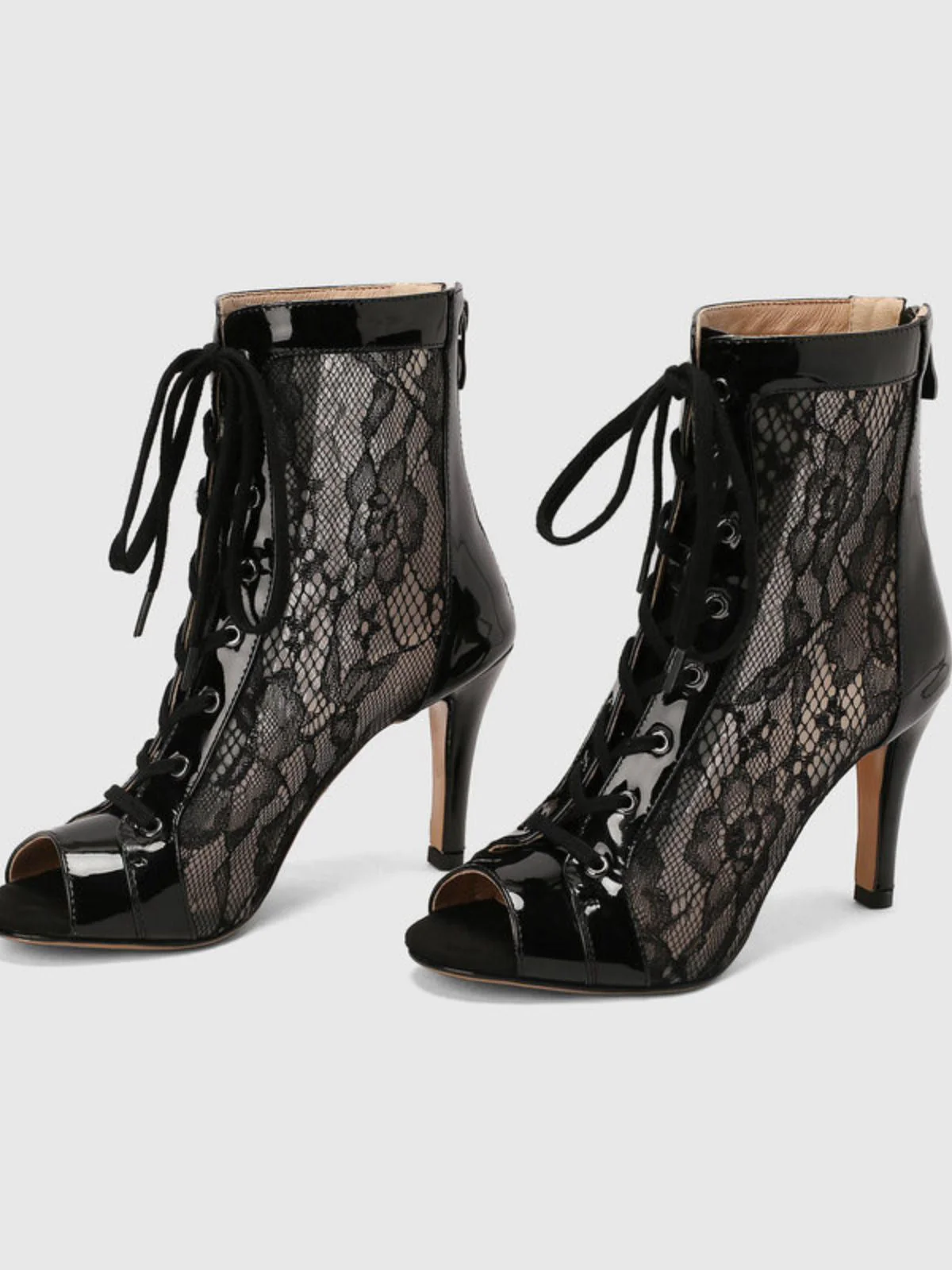 Netz Patchwork Peep Toe Hoher Absatz Sandalen - Image 14