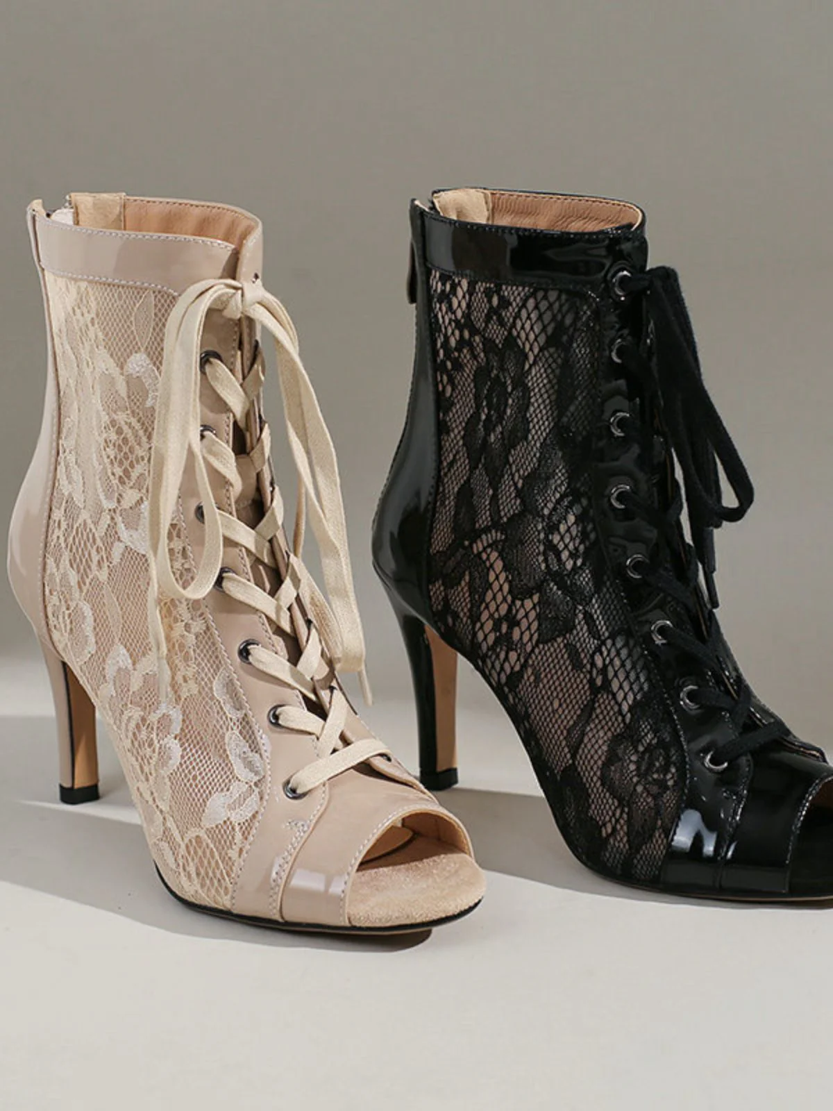 Netz Patchwork Peep Toe Hoher Absatz Sandalen - Image 2