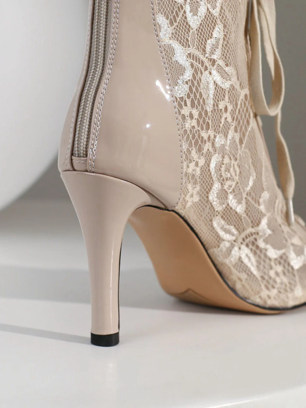 Netz Patchwork Peep Toe Hoher Absatz Sandalen - Image 8