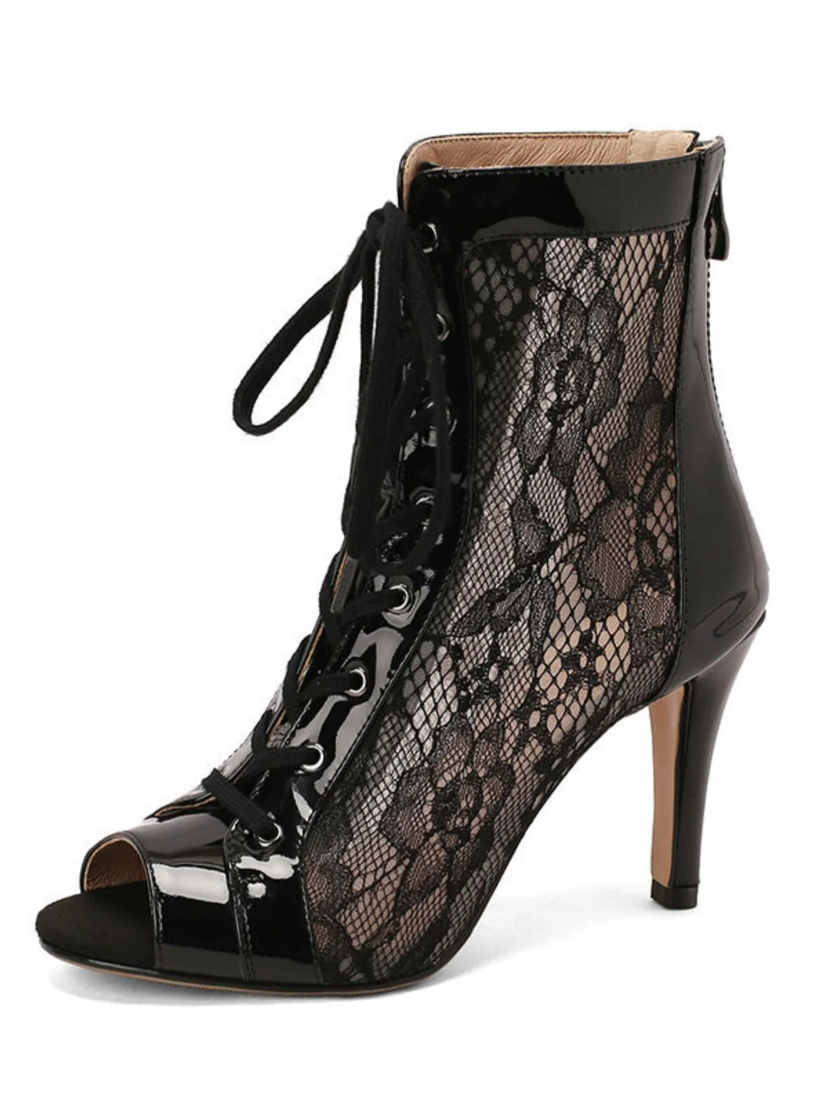 Netz Patchwork Peep Toe Hoher Absatz Sandalen - Image 9