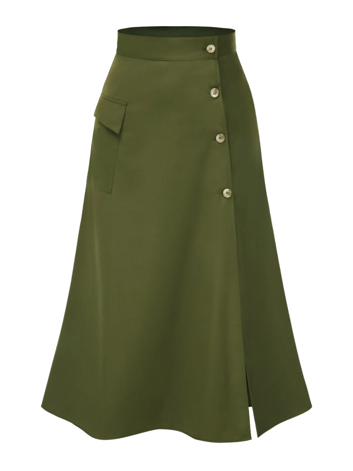 Olive Grün 1940er Knöpfen Schlitz Rock - Image 2