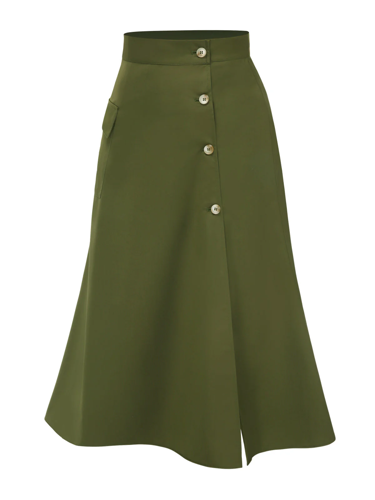 Olive Grün 1940er Knöpfen Schlitz Rock - Image 3