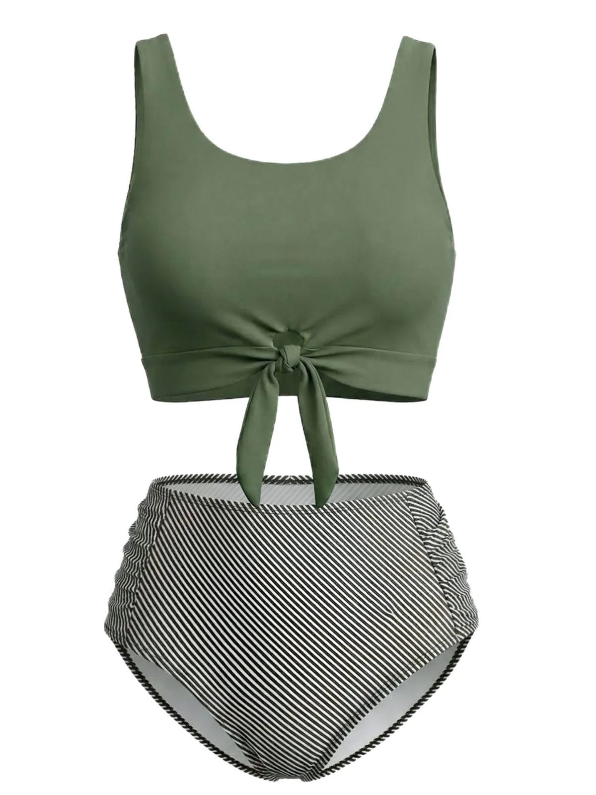 Olivgrün 1940er Binde Front Hohe Taille Tankini Set - Image 2