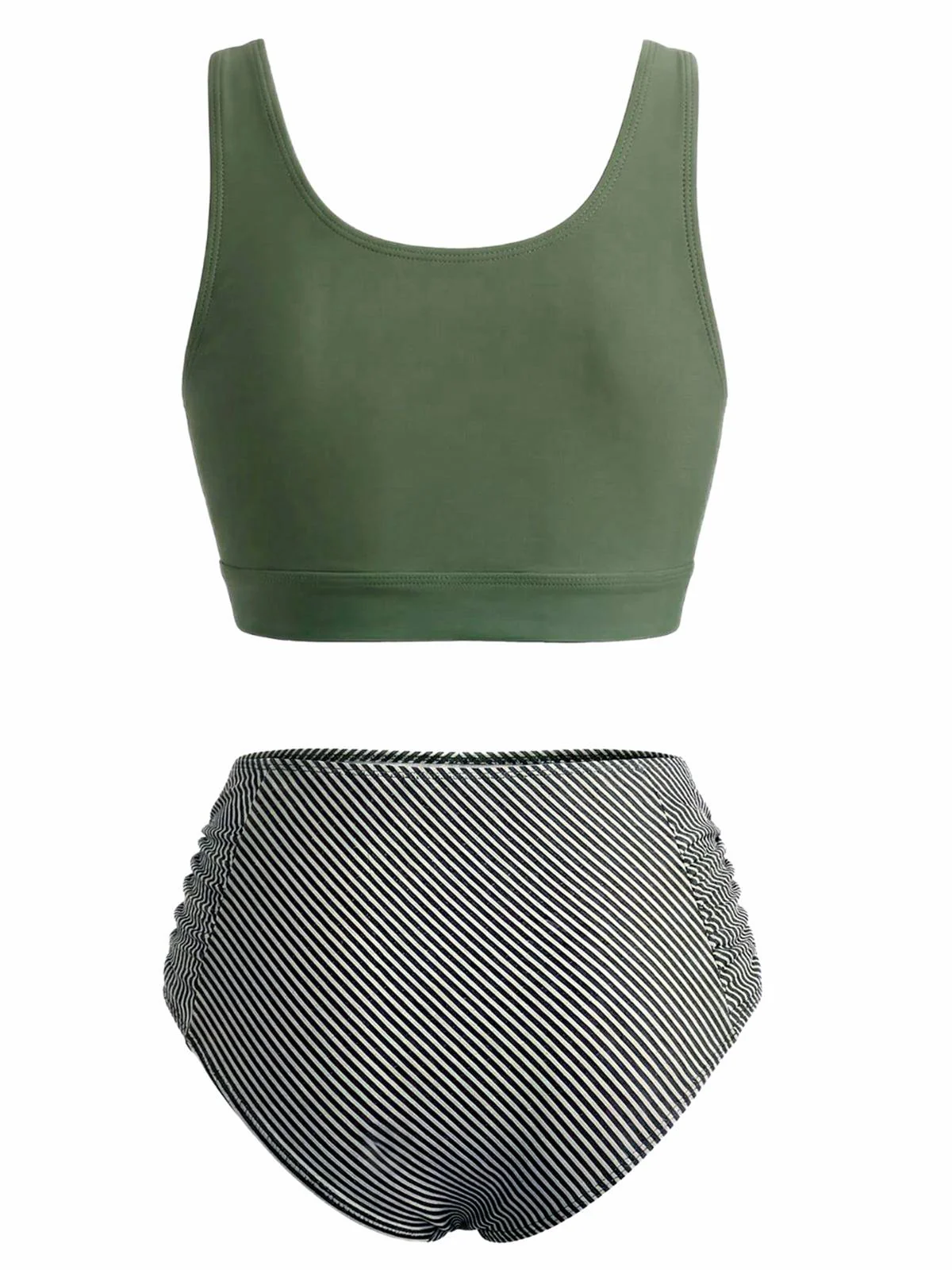 Olivgrün 1940er Binde Front Hohe Taille Tankini Set - Image 3