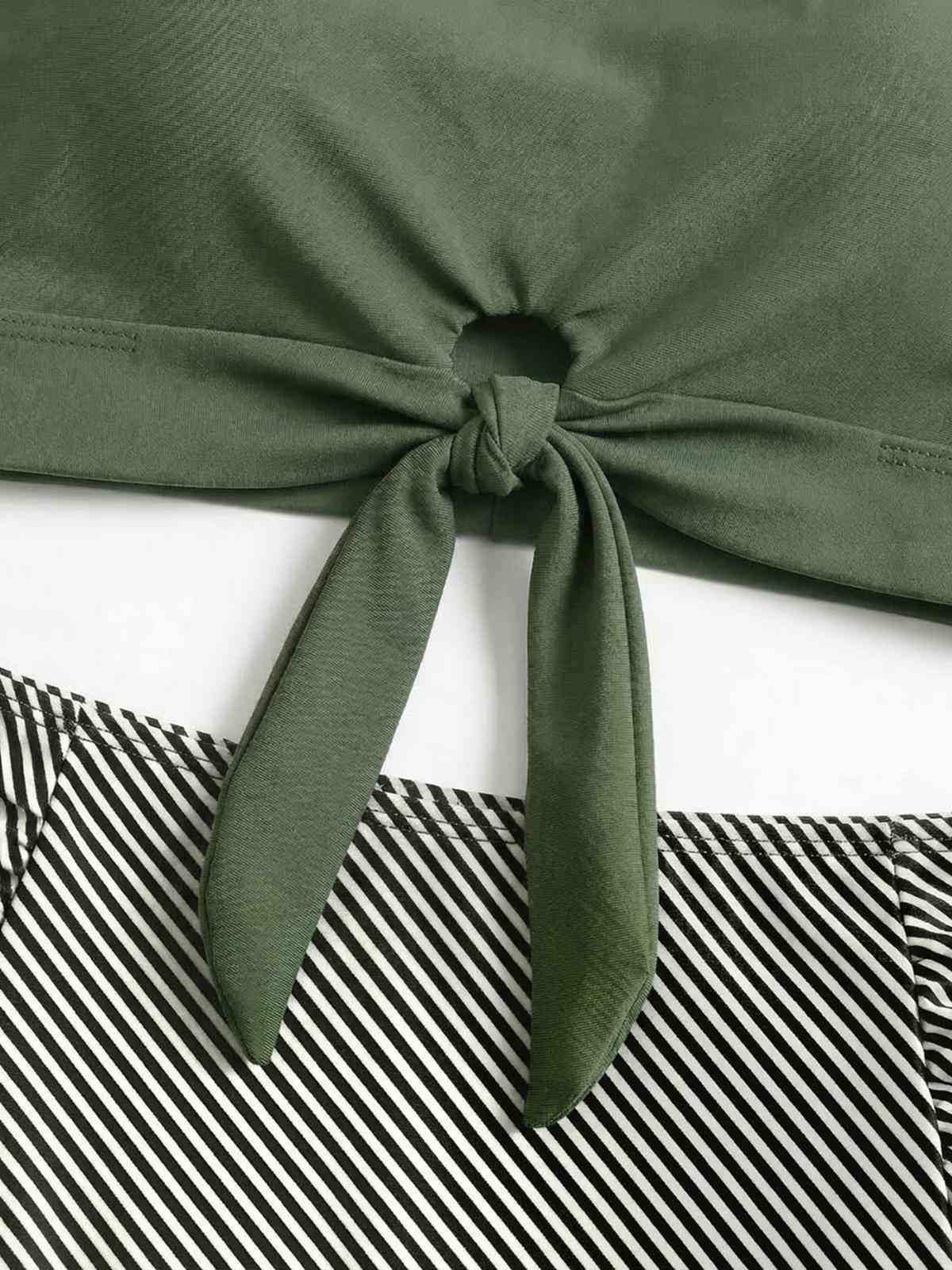 Olivgrün 1940er Binde Front Hohe Taille Tankini Set - Image 4