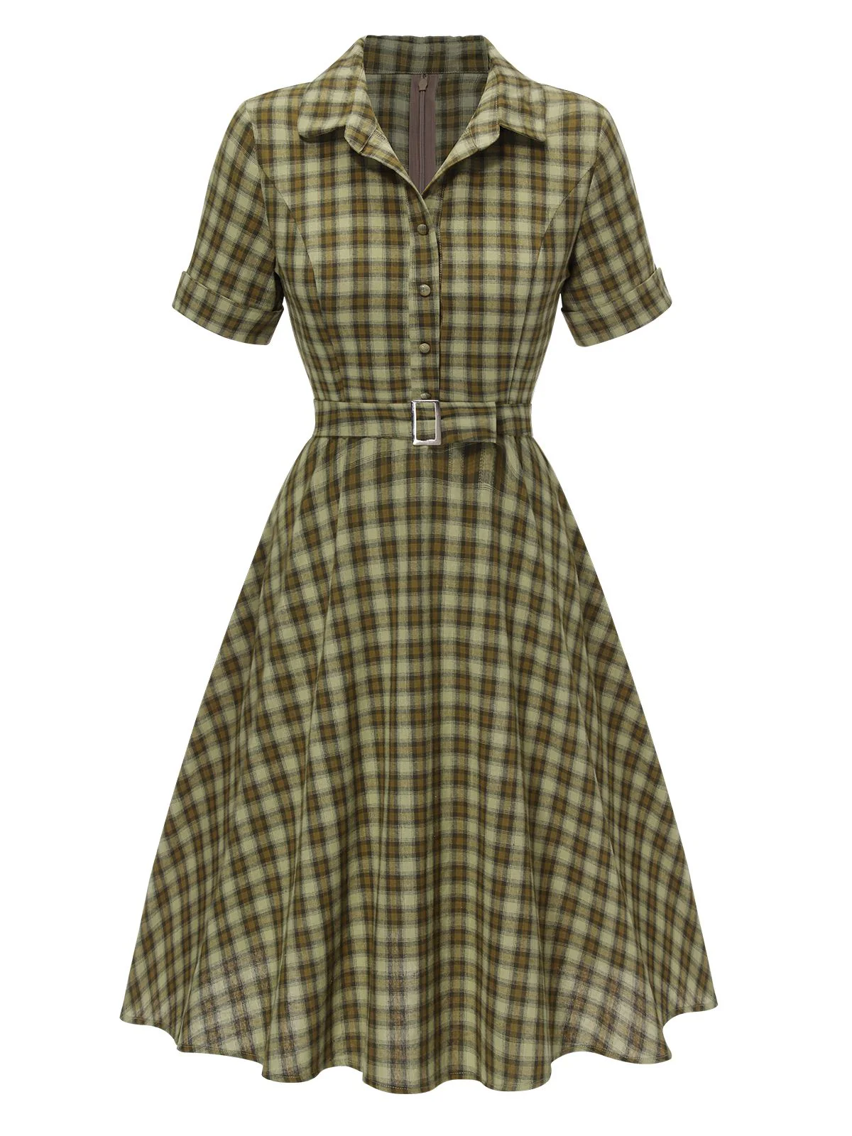 GRÜN 1950ER PLAID KURAZARM SWING KLEID - Image 8