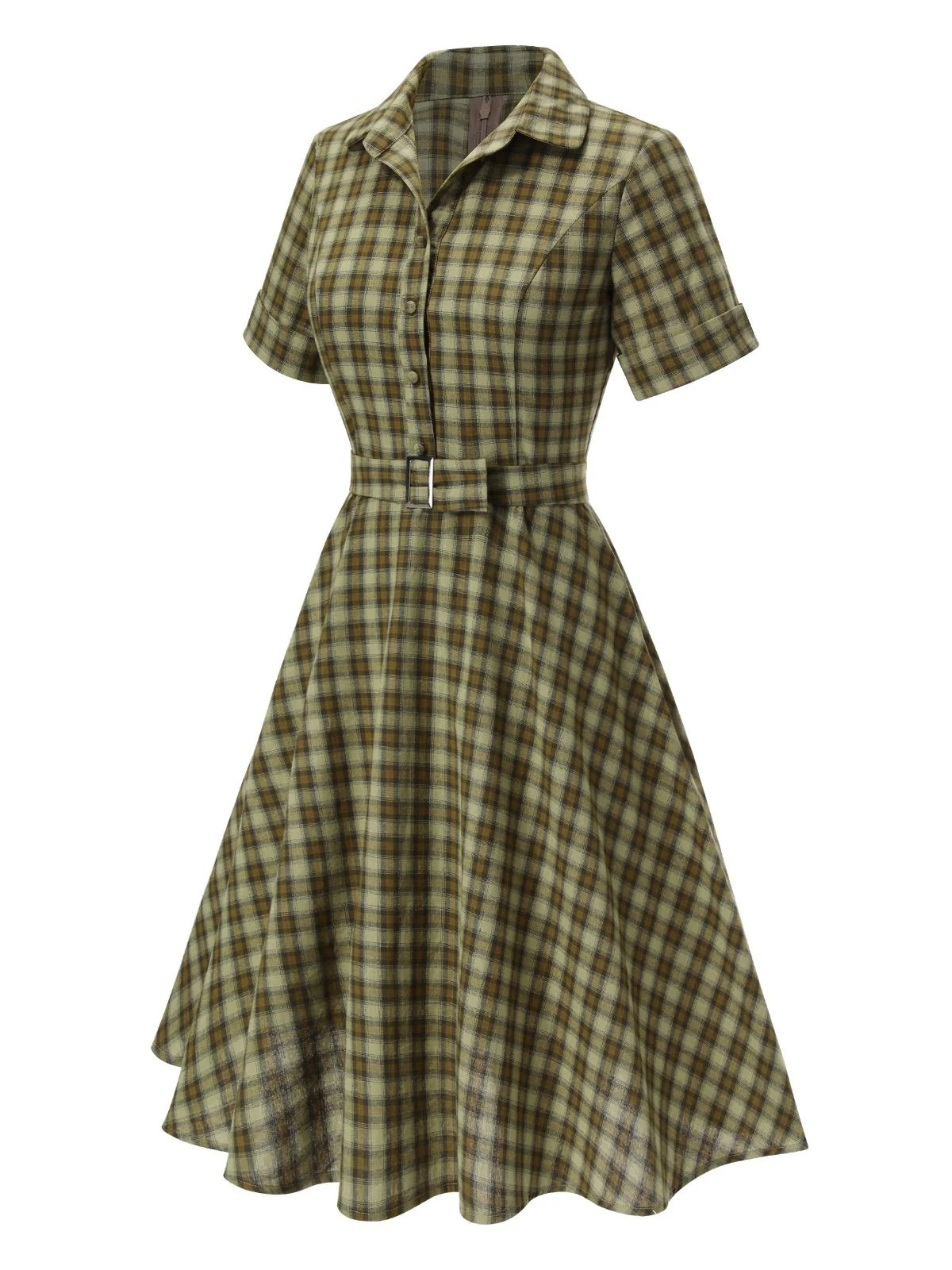 GRÜN 1950ER PLAID KURAZARM SWING KLEID - Image 9
