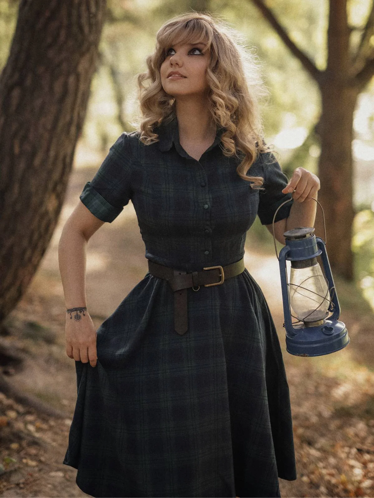 GRÜN 1950ER PLAID KURAZARM SWING KLEID - Image 3