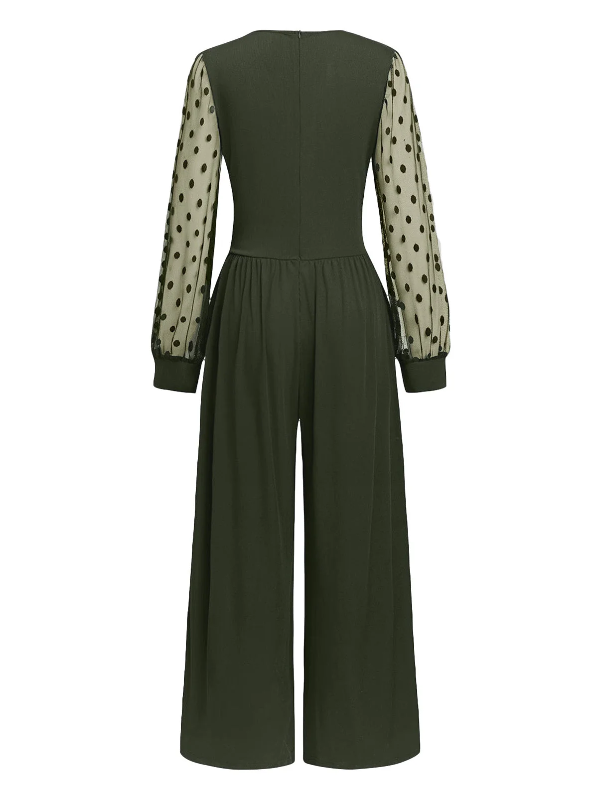 Olivgrün 1950er V-Ausschnitt Polka Dot Transparentärmel Jumpsuit - Image 3