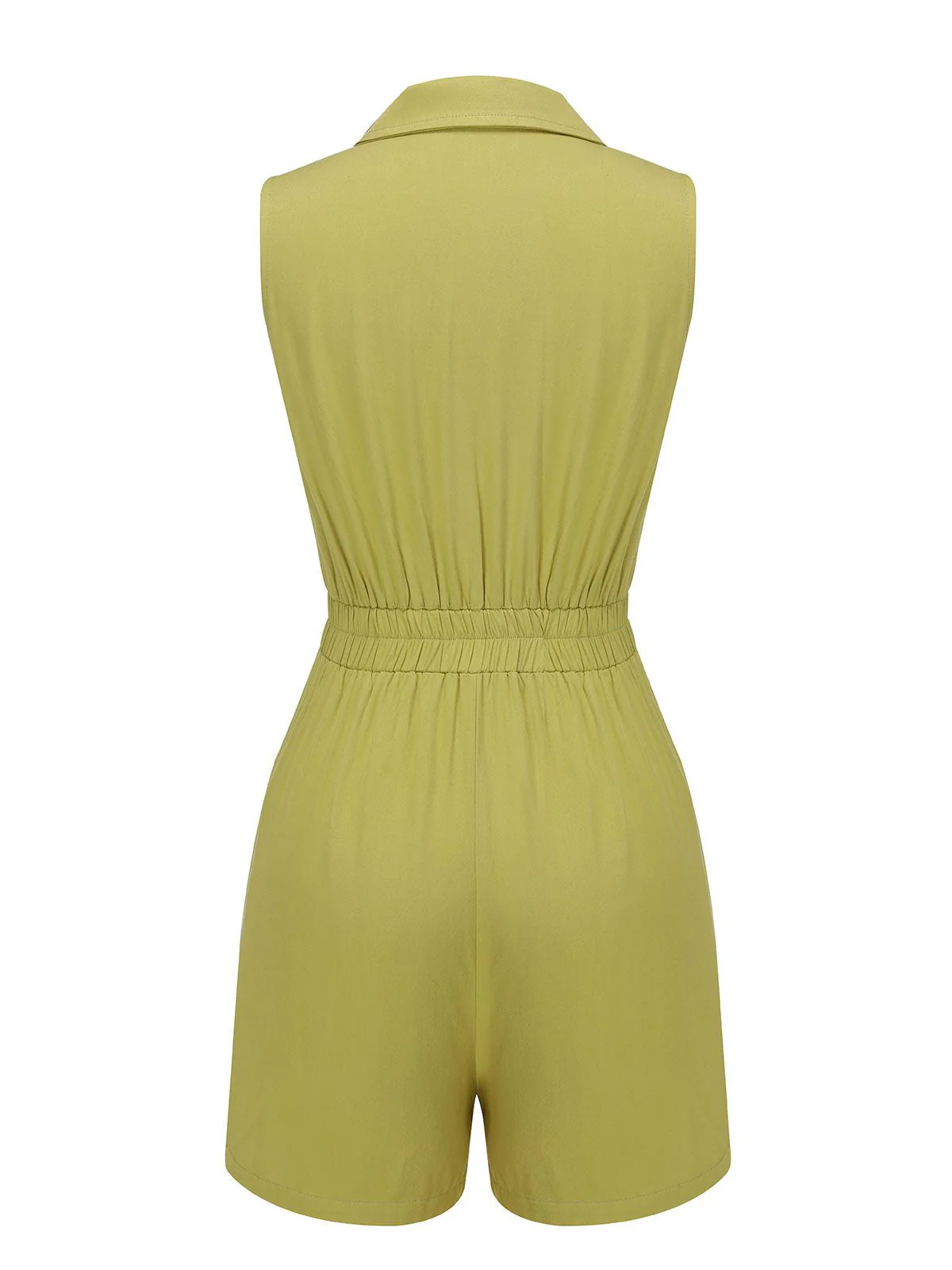 Olivgrün 1950er Solid Revers Gürtel Romper - Image 2