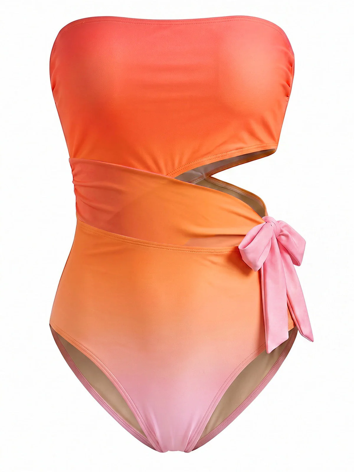 [Vorverkauf] Ombre 70er trägerloser Badeanzug & Cover-Up mit Blumen und Cut-out - Image 2