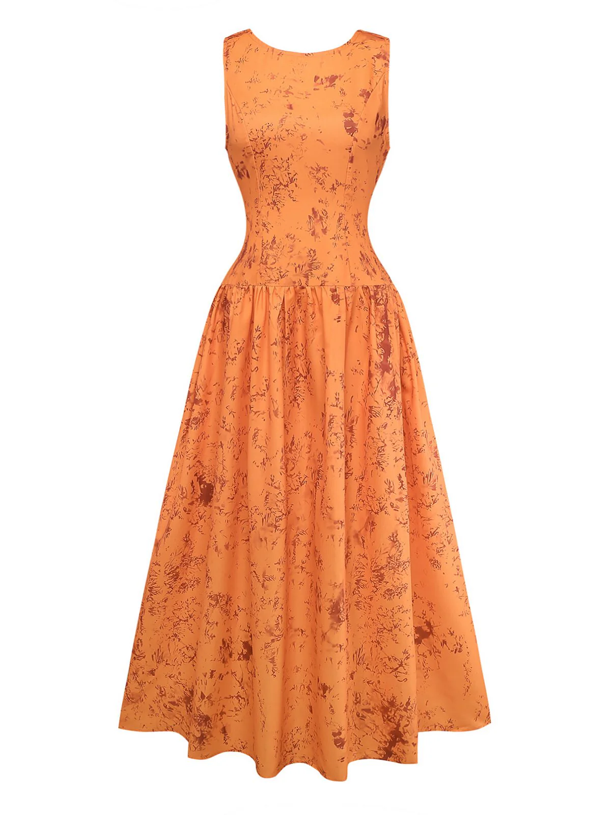 Orange 1930er Baumwolle Ärmellos Bedruckt Tailliert Kleid - Image 2