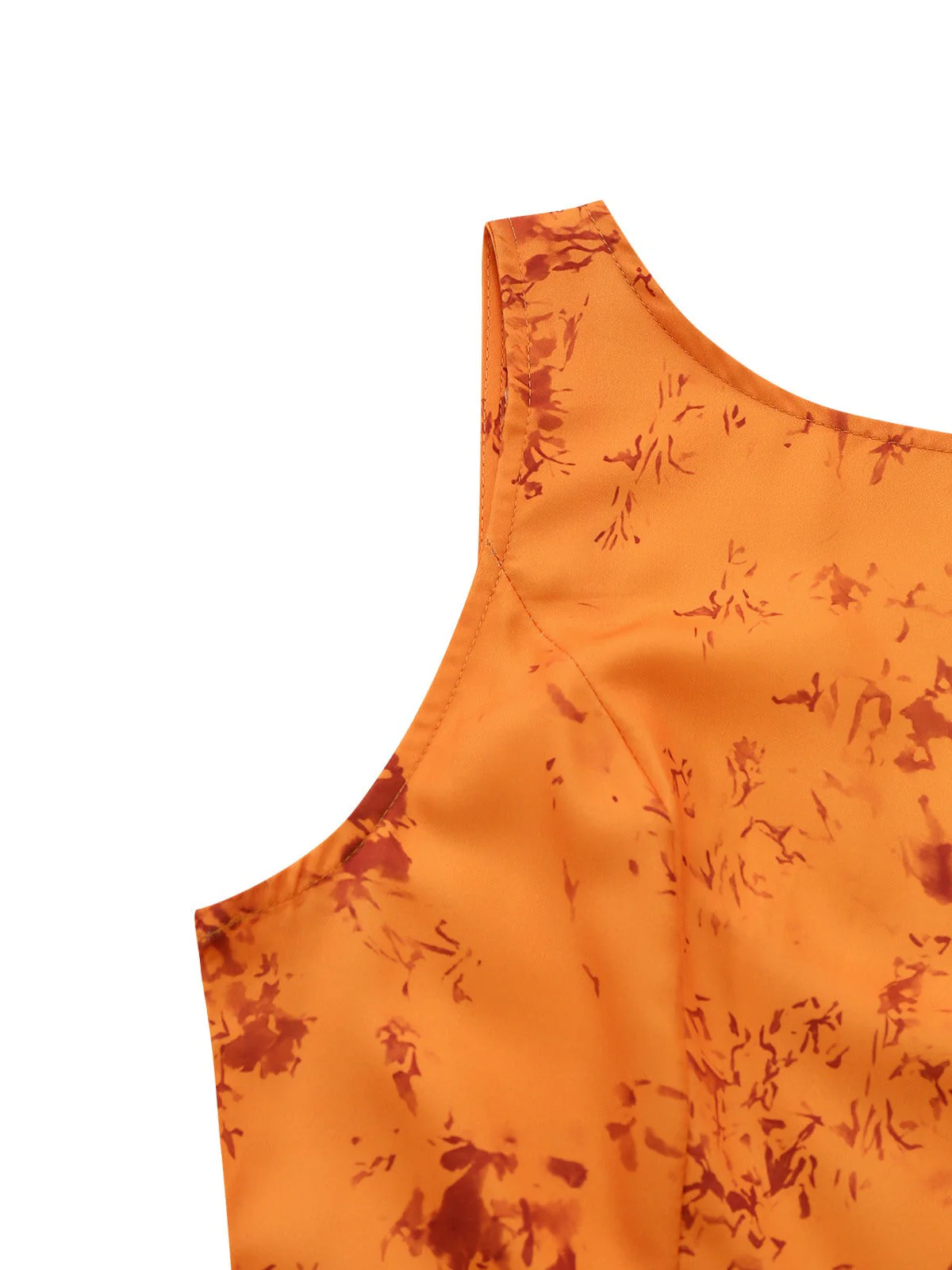 Orange 1930er Baumwolle Ärmellos Bedruckt Tailliert Kleid - Image 5