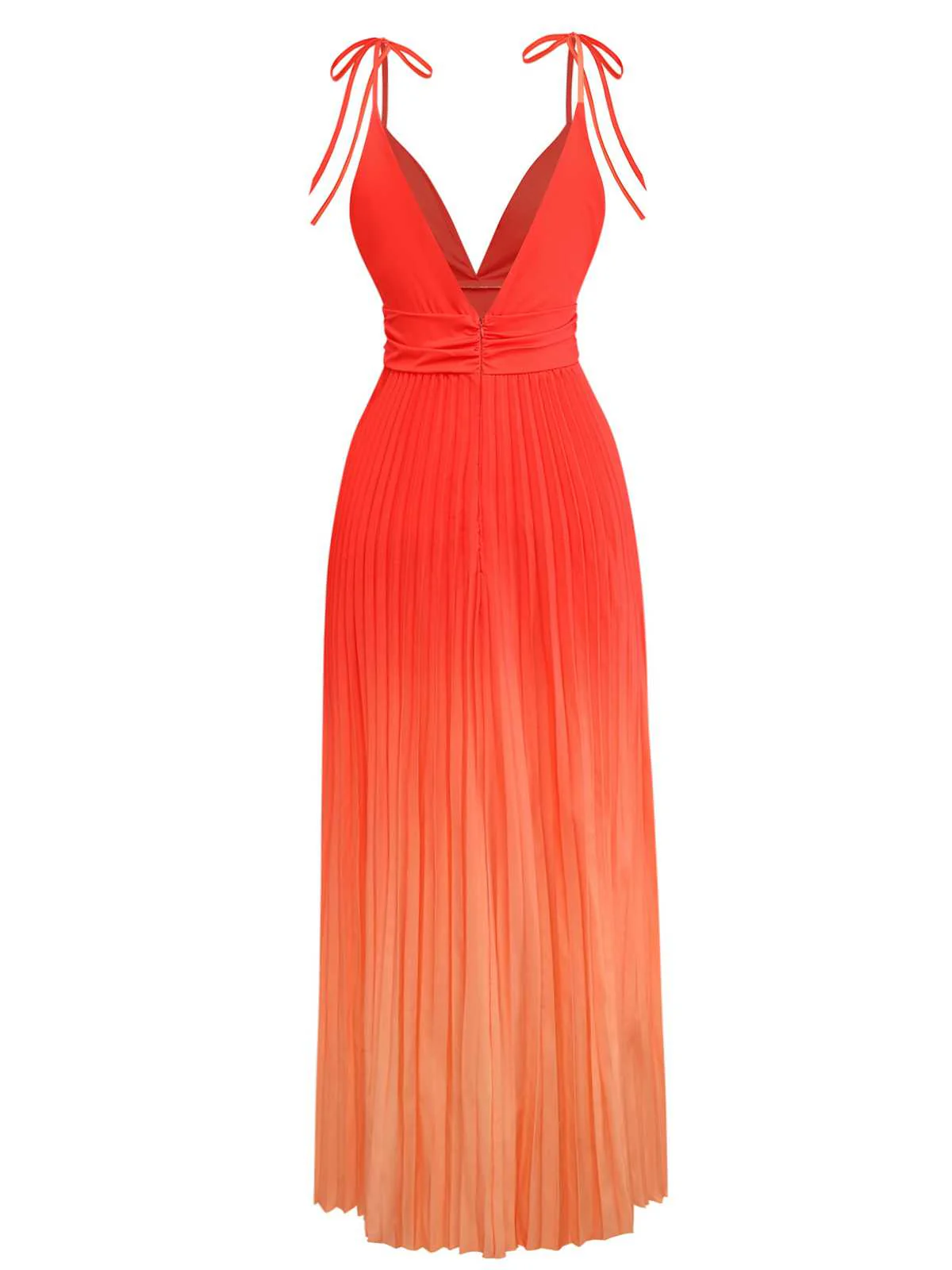 Orange 1930er Hosenträger V-Ausschnitt Gradient Plissiertes Maxi Kleid - Image 2