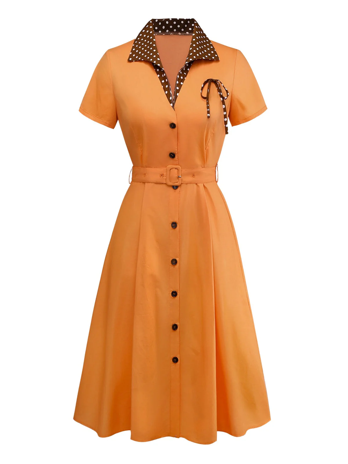 Orange 1940er Baumwolle Polka Dot Revers Bogen Kleid - Image 3