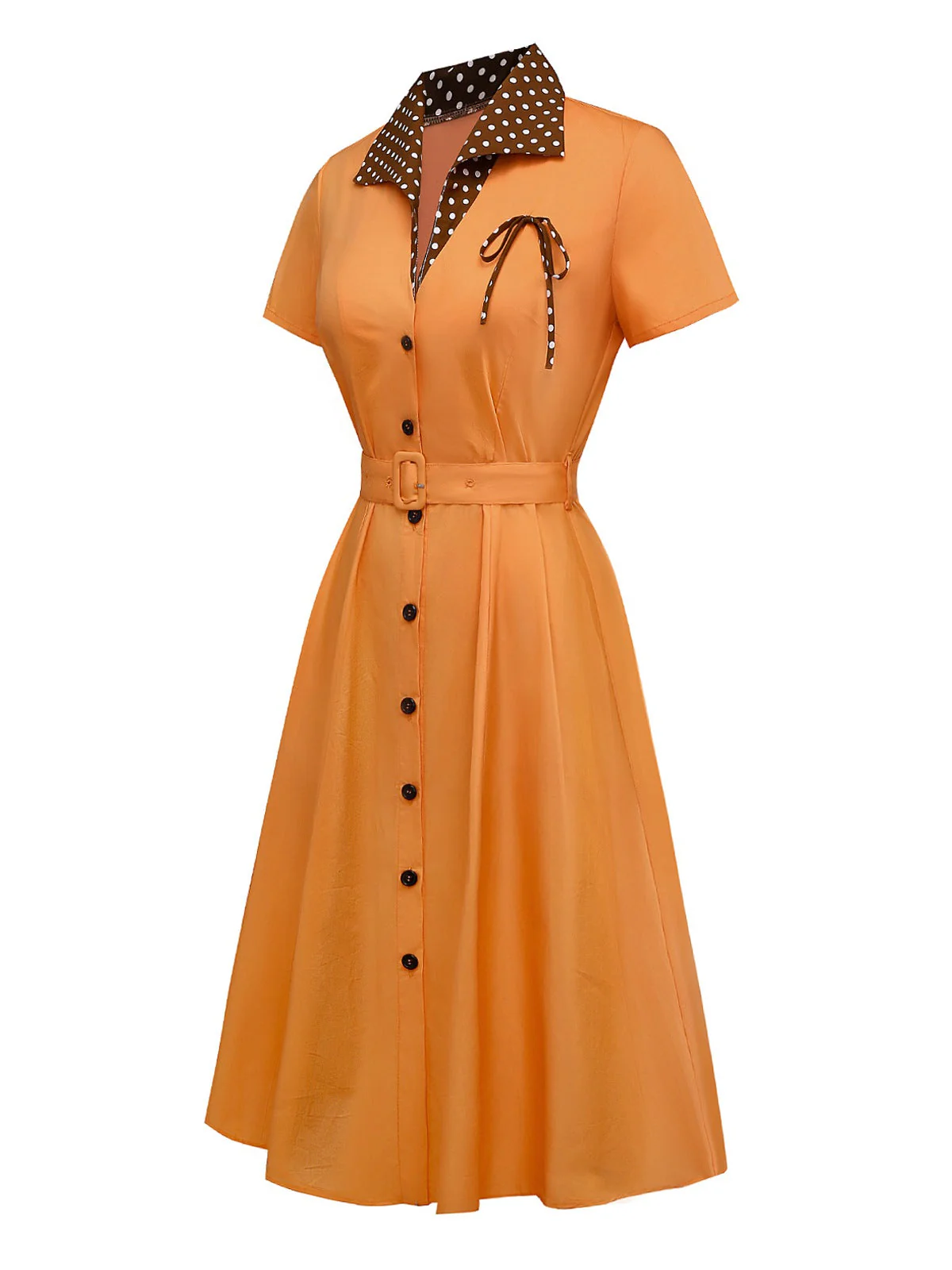 Orange 1940er Baumwolle Polka Dot Revers Bogen Kleid - Image 5
