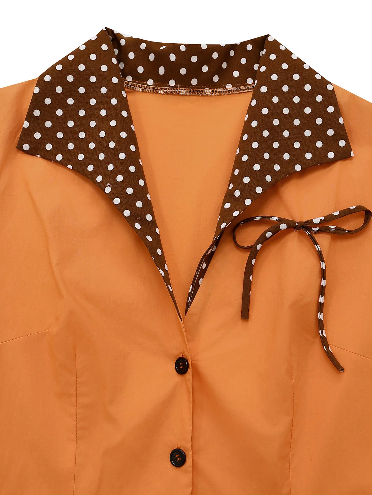 Orange 1940er Baumwolle Polka Dot Revers Bogen Kleid - Image 7