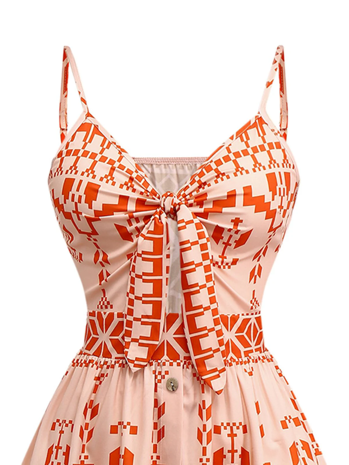Orange 1940er Blumen Schnürung Hohl Kleid - Image 3
