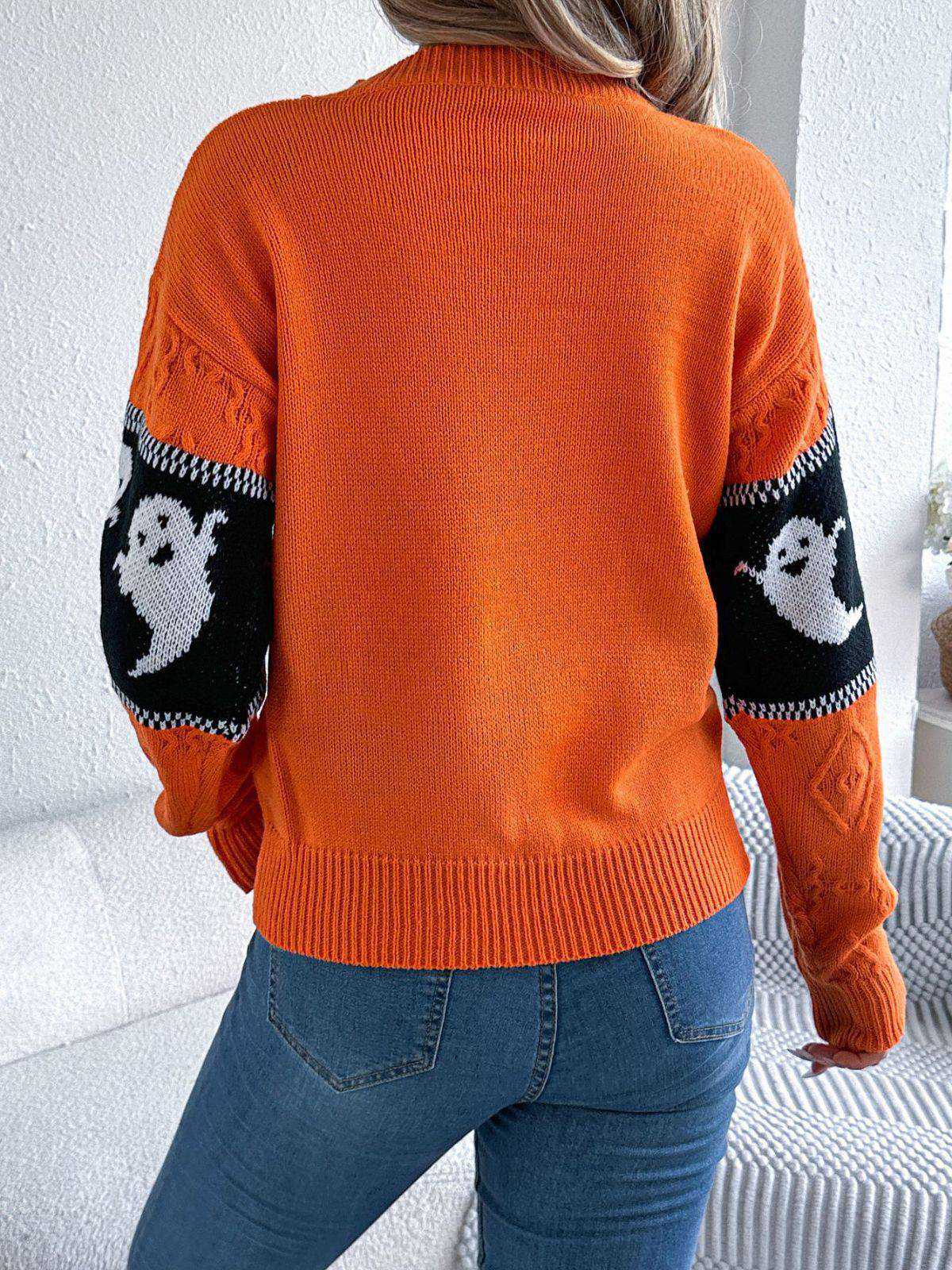 Orange 1940er Halloween Geist Stricken Pullover - Image 2