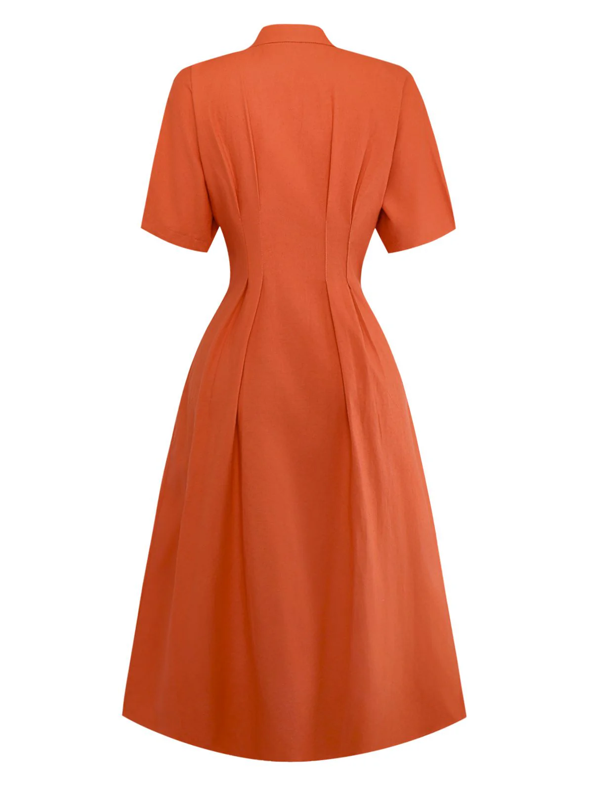 Orange 1940er Solide V-Ausschnitt Brosche Knopf Kleid - Image 3
