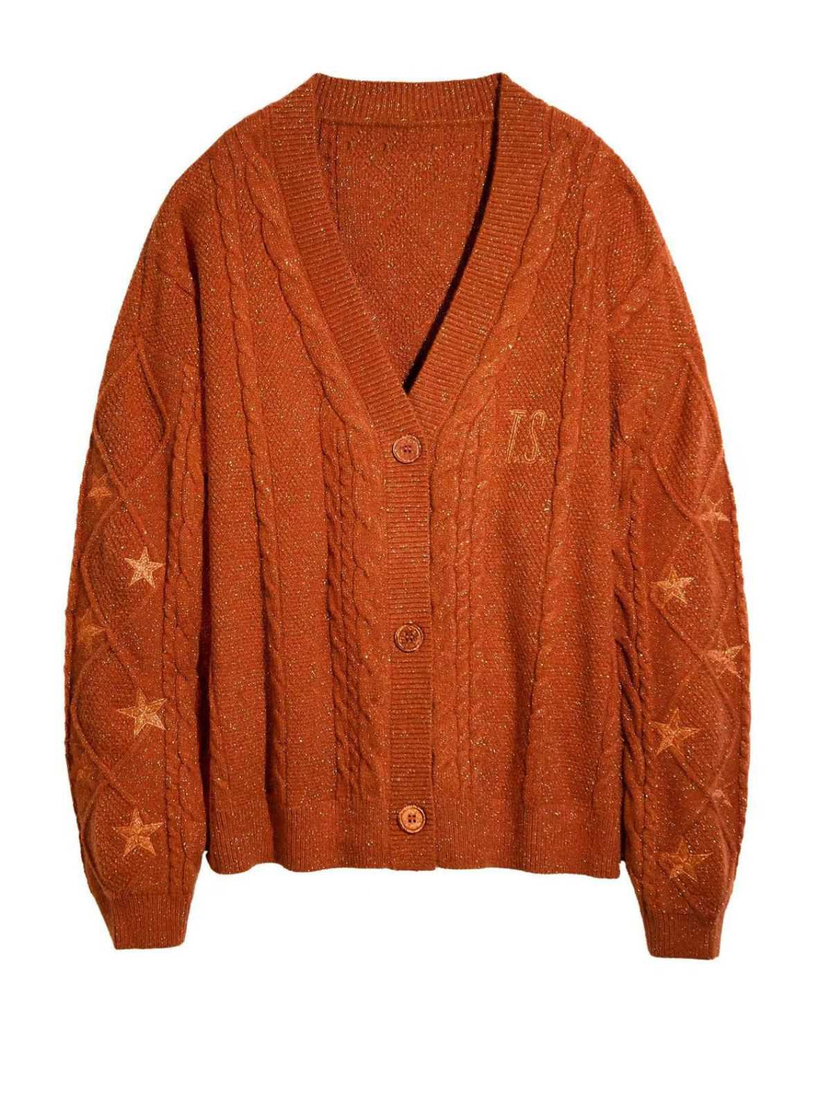 Orange 1940er V-Ausschnitt Stern Bestickt Cardigan - Image 3