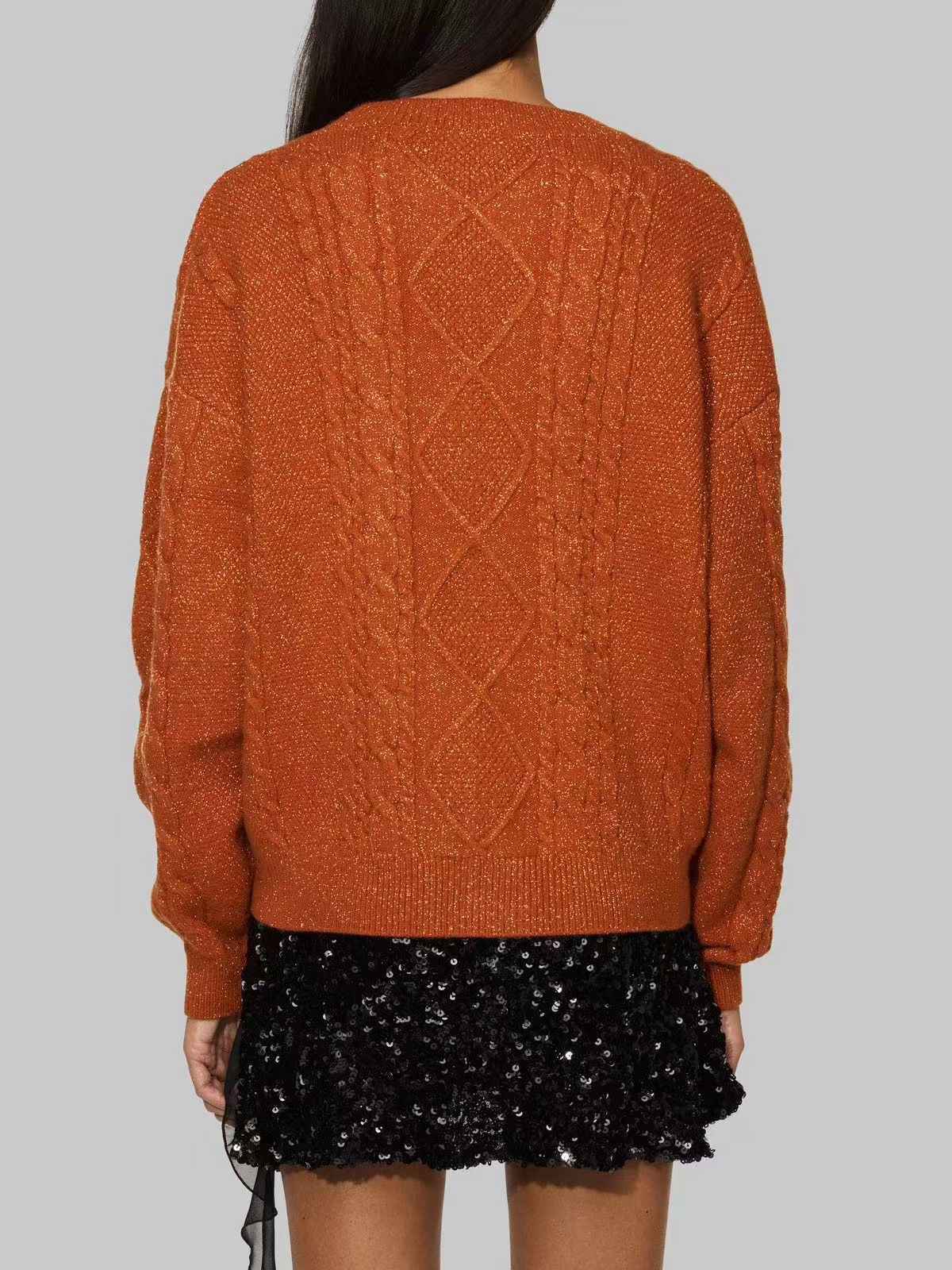 Orange 1940er V-Ausschnitt Stern Bestickt Cardigan - Image 5