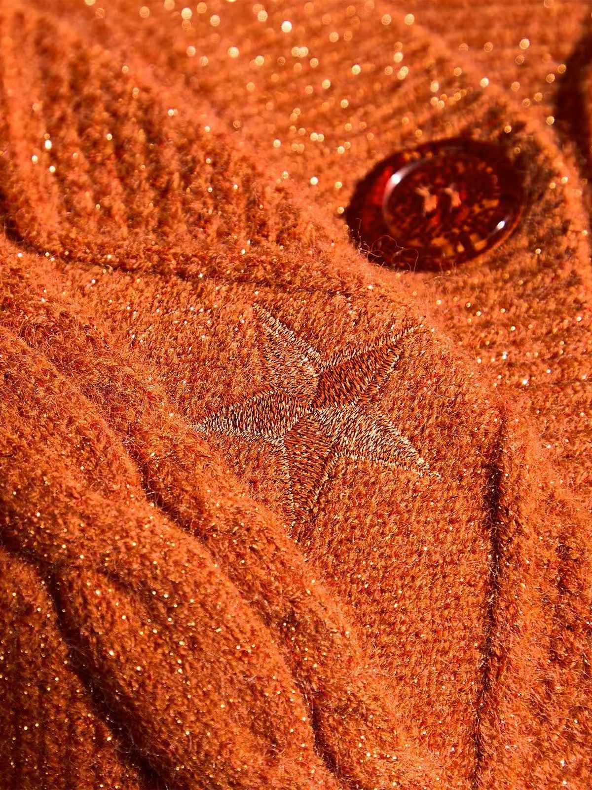 Orange 1940er V-Ausschnitt Stern Bestickt Cardigan - Image 7